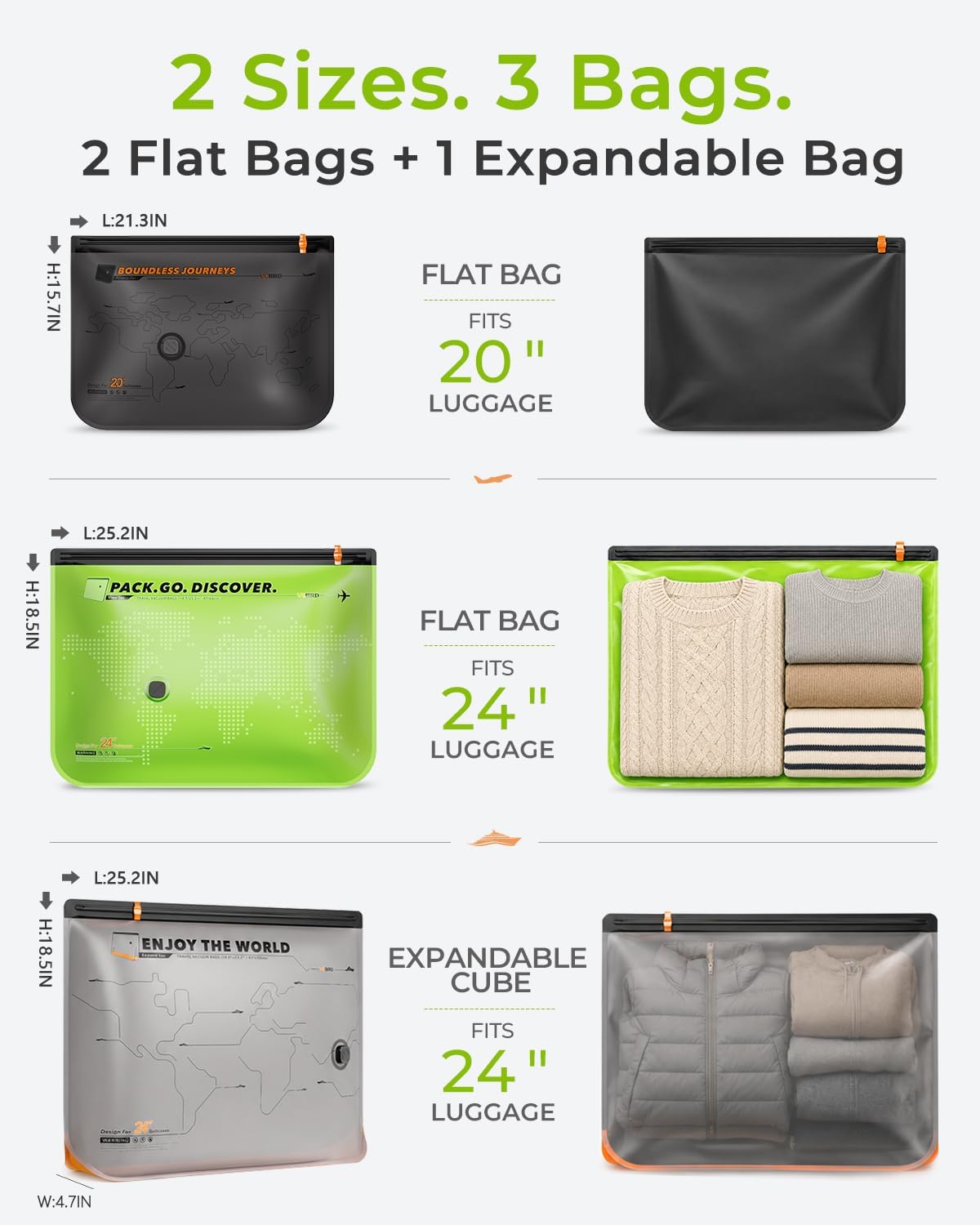 Vacbird Color-Coded Vacuum Storage Bags for Travel with Cordless Pump - Image 7