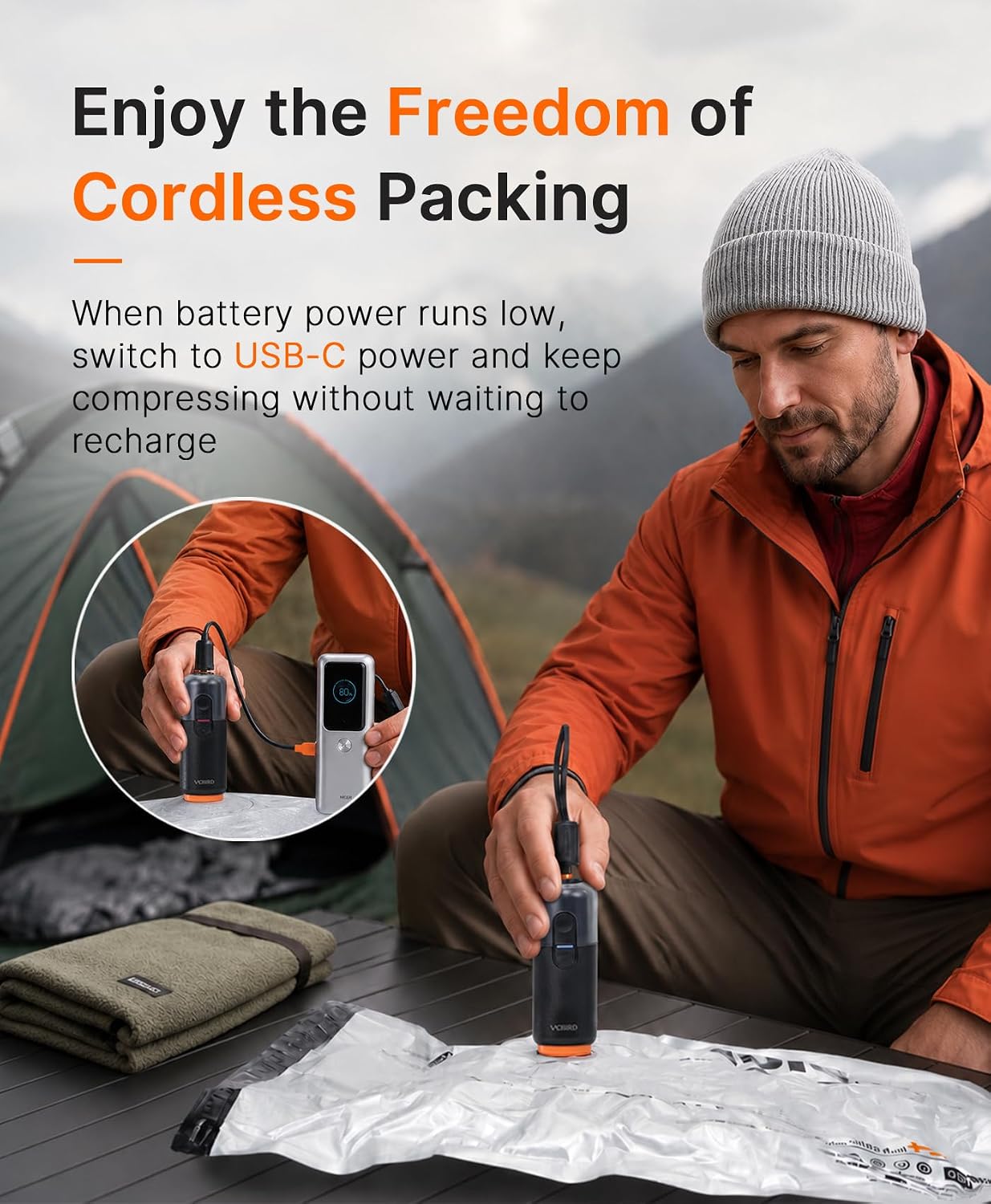 Vacbird 10 Pack Vacuum Bags for Travel with USB & Battery 2-in-1 Rechargeable Cordless Pump, Vacuum Seal Compression Packing Bags for Luggage and Suitcase, Space Saver for Travel Clothing Storage - Image 4