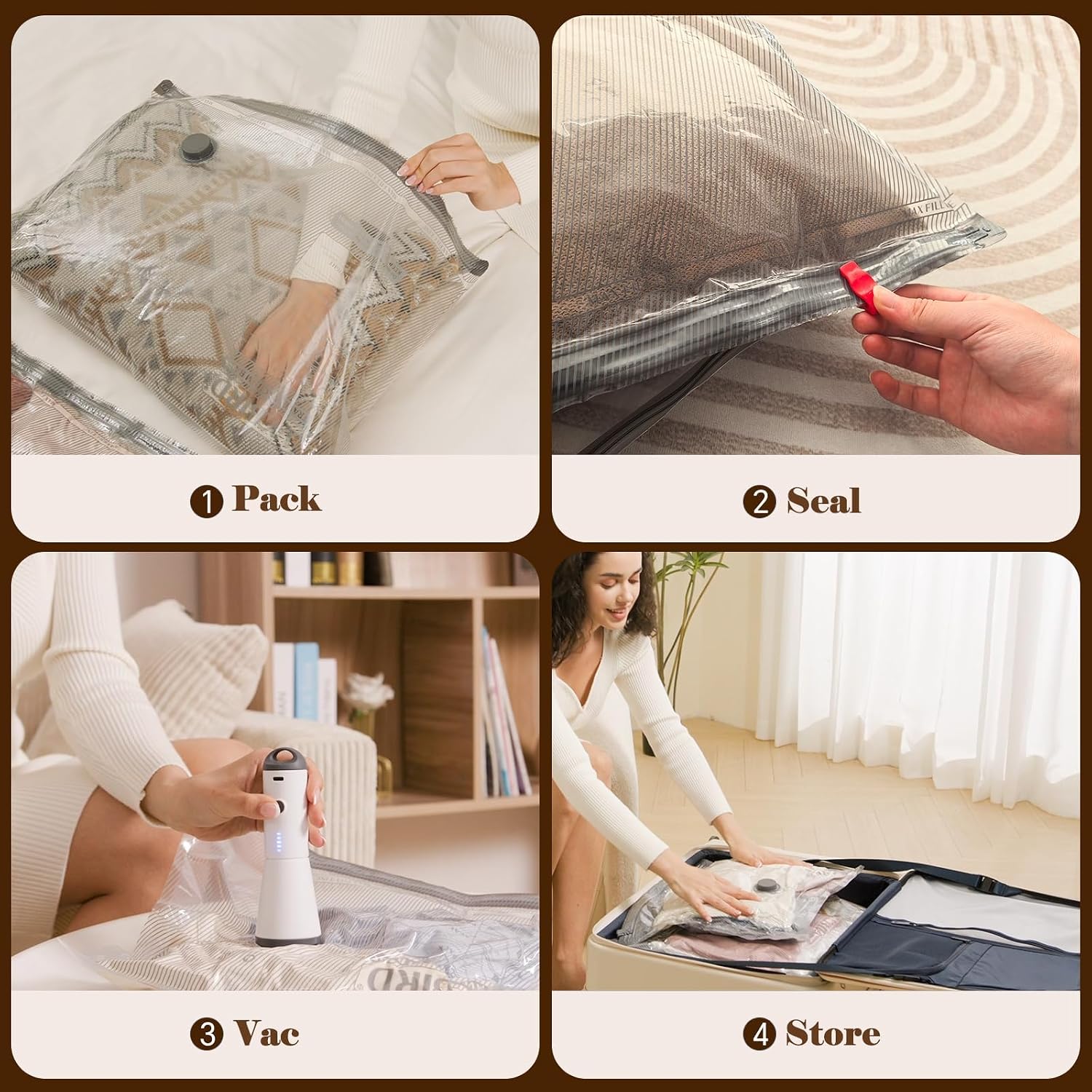 Vacbird 12 Pack Vacuum Bags for Travel with Rechargeable air Pump, Carry-on Size Vacuum Seal Bags for Luggage and Suitcase Compression, Space Saver for Clothes and Clothing Travel - Image 6