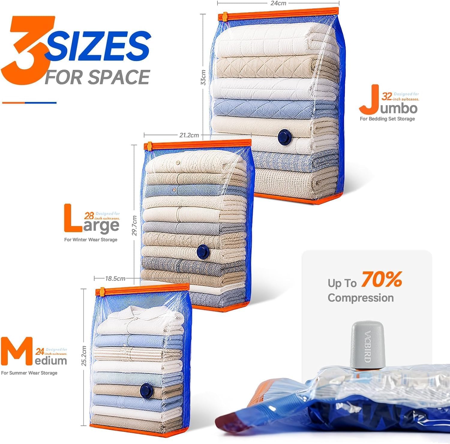 Vacbird Vacuum Storage Bags with Cordless Pump,12 Pack Seal Bags for Closet - Image 4