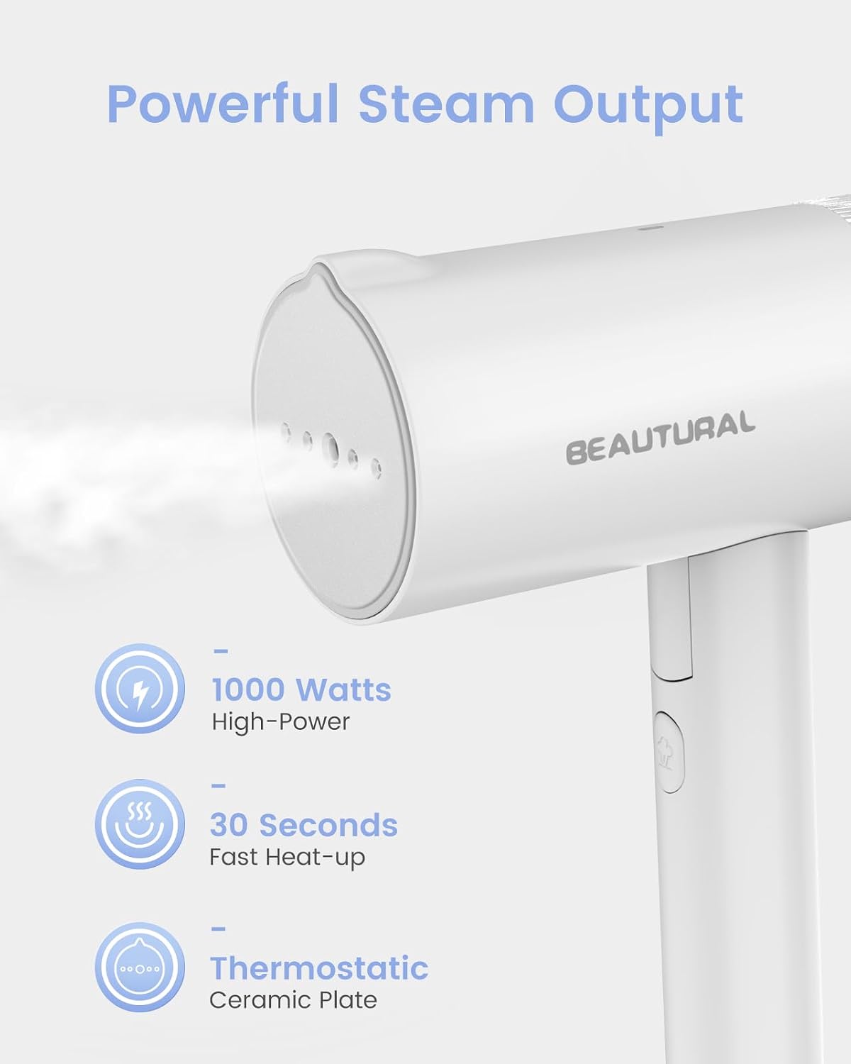BEAUTURAL Travel Steamer for Clothes, Portable & Handheld, 120V Only, White - Image 2