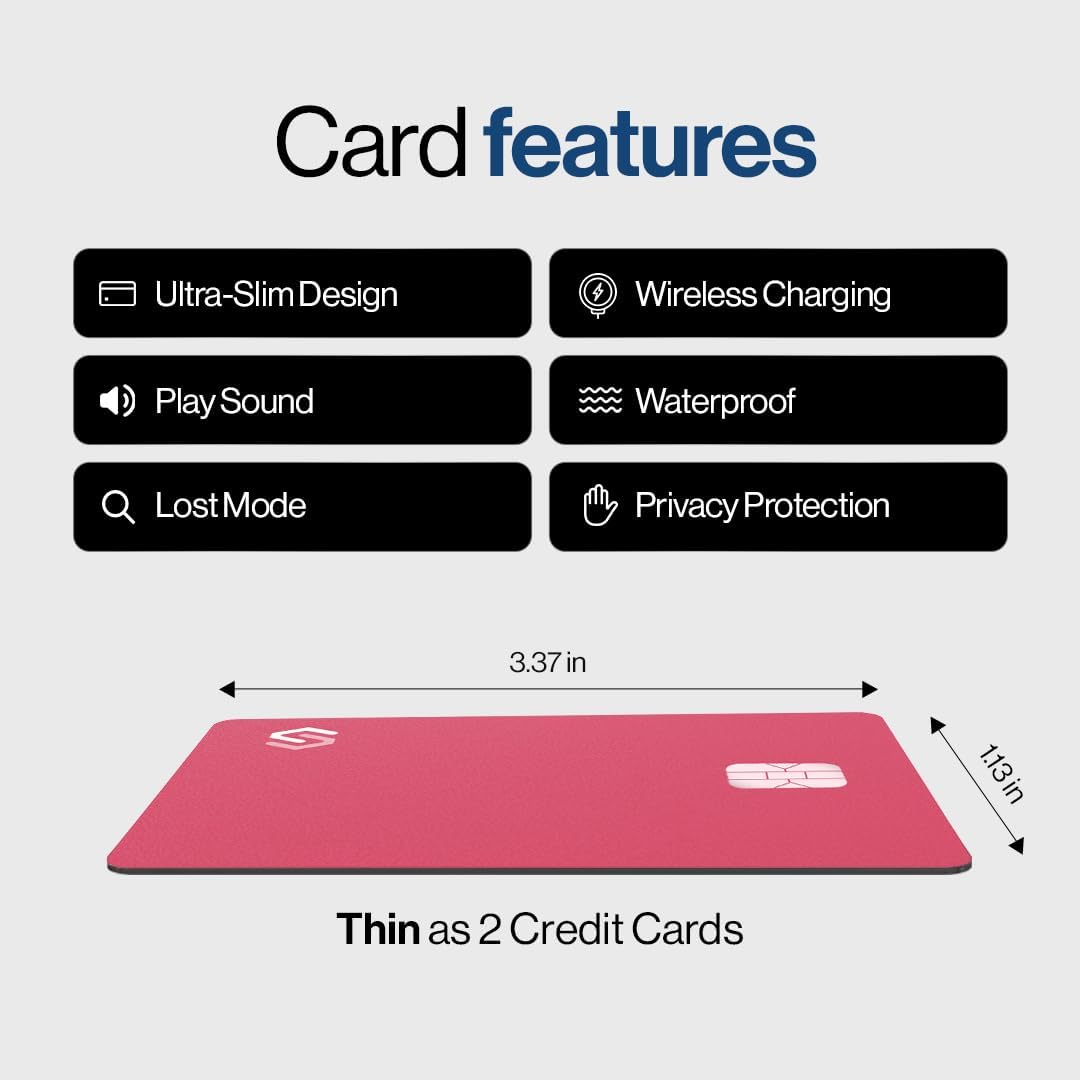 SPOTMINDERS Apple MFi Certified Credit Card Wallet Tracker PRO Pink (iOS Only) Travel Essentials for Women Works with Apple Find My Rechargeable Tracking Card IP68 0.07in Slim Item Finder for Passport - Image 7