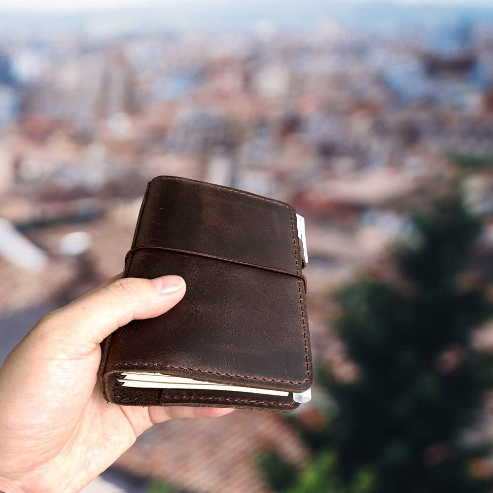 Travelers Notebook Cover with Inner Pockets, Card Slots and Pen Holder, Passport Size, Dark Brown - Image 9