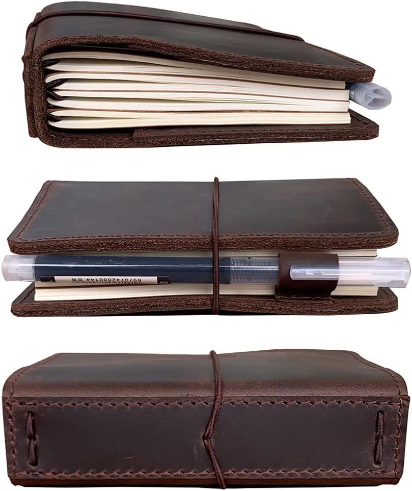 Travelers Notebook Cover with Inner Pockets, Card Slots and Pen Holder, Passport Size, Dark Brown - Image 6