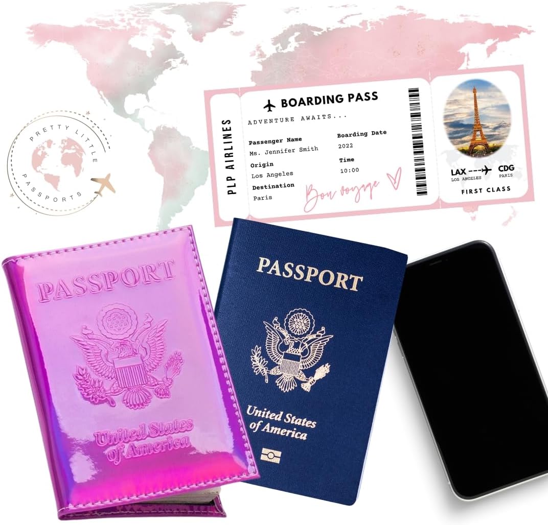 Chrome Passport Cover Vaccine Card Holder Combo, Passport Holder with Vaccine Card Slot (Pink) - Image 2