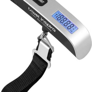 travel inspira Digital Luggage Scale – Portable Hanging Suitcase Weight Scale for Travel, 110 lb Capacity, Backlit LCD Display, Prevents Airport Overweight Fees, Battery Included