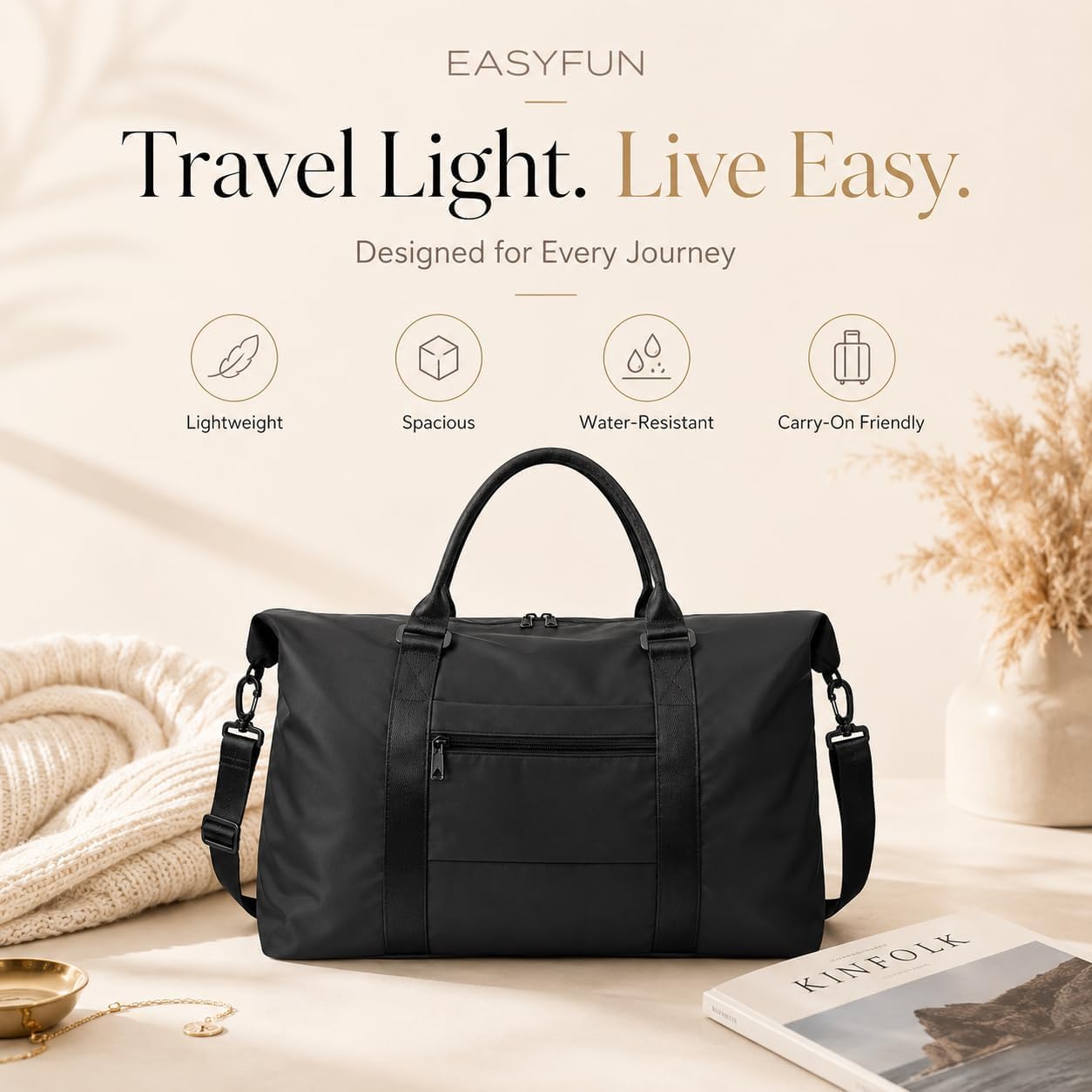 Travel Duffle Bag, Weekender Travel Bag Men Small Gym Bag for Women, Hospital Bag for Labor and Delivery, Overnight Bag Luggage Bag with Trolley Sleeve, Airplane Travel Essentials for Flying(Black) - Image 8
