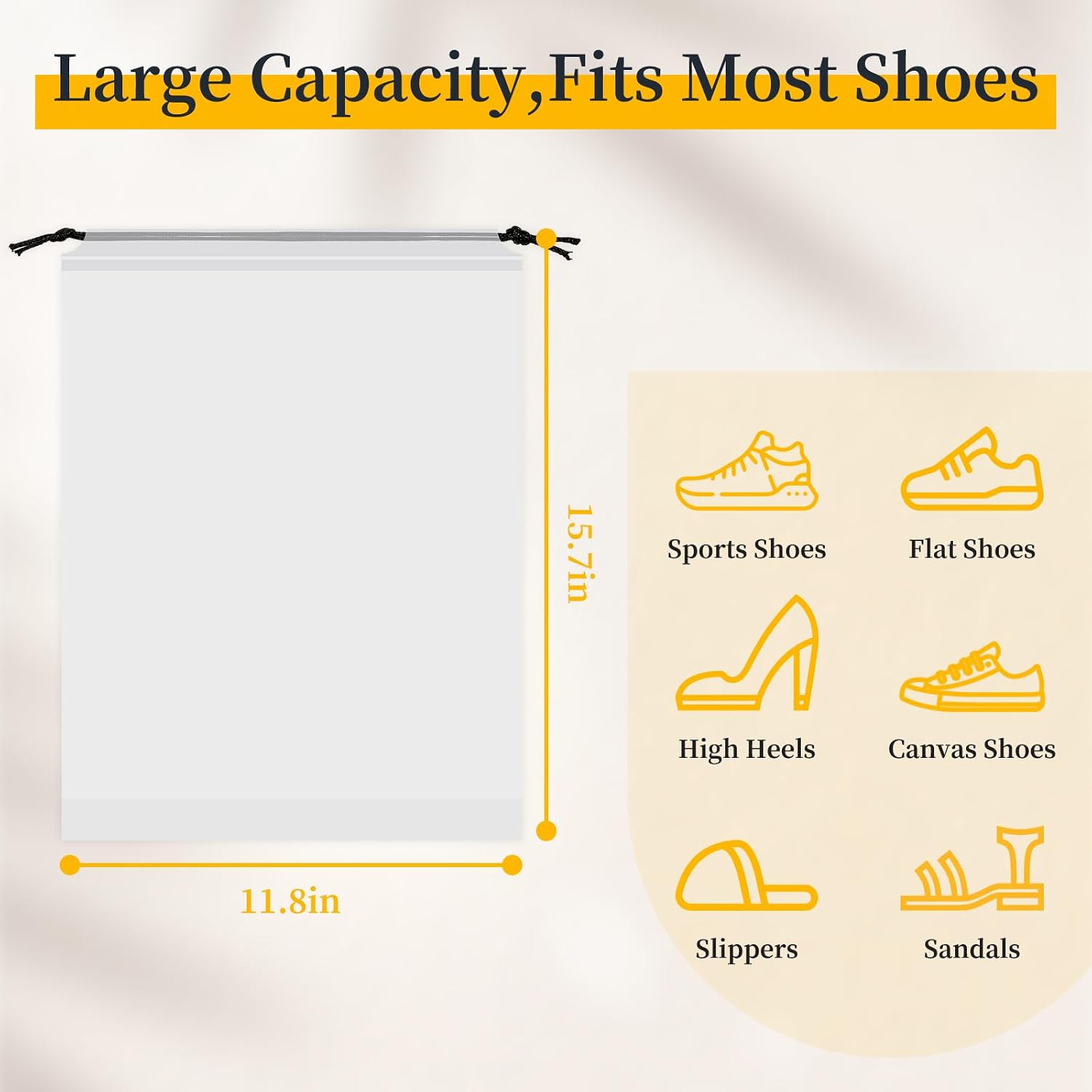 Shoe Bags for Travel, 15 Pack Clear Drawstring Bags for Packing - Image 2