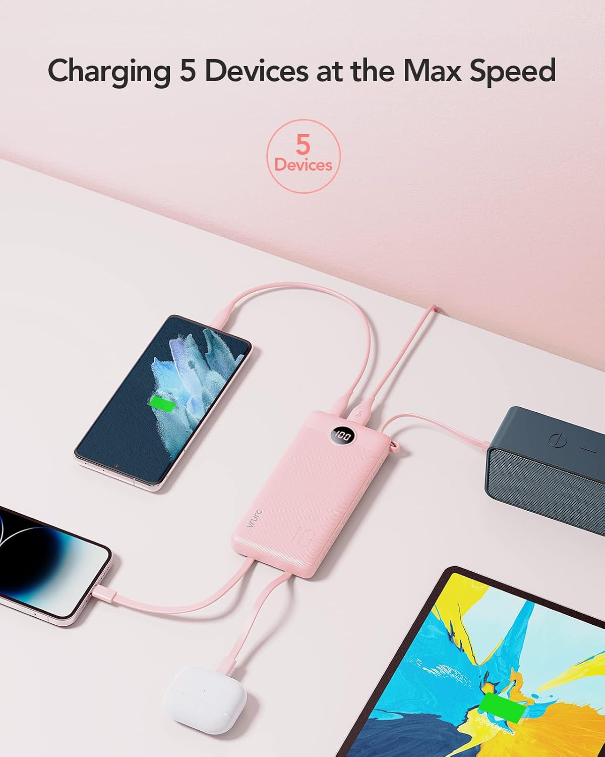 VRURC Portable Charger, Slim Power Bank Built-in 4 Cables, Travel Essential - Image 4