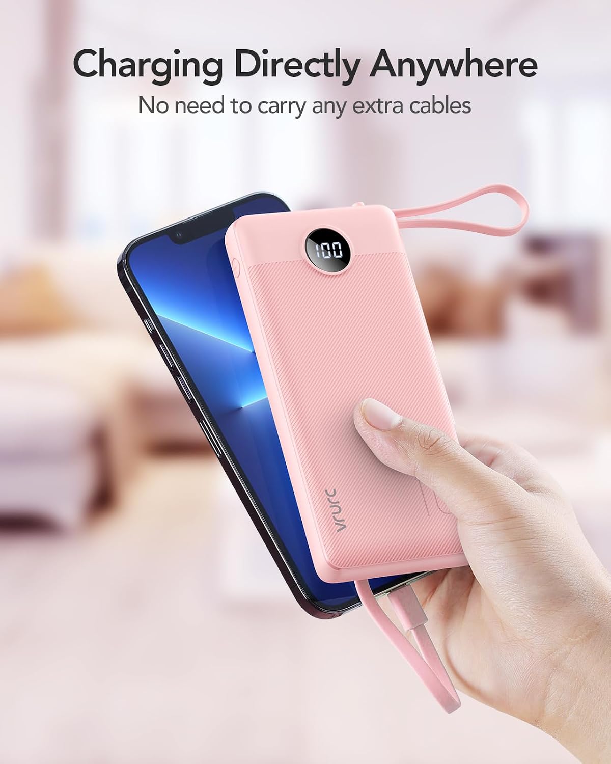 VRURC Portable Charger, Slim Power Bank Built-in 4 Cables, Travel Essential - Image 8