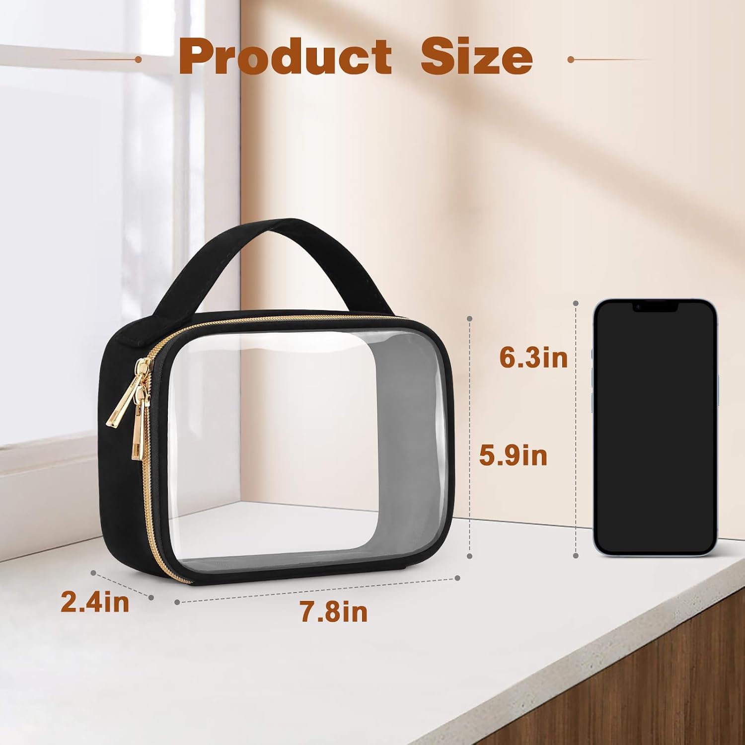 Wedama TSA Approved Toiletry Bag, 3 Pack Clear Makeup Bags with Handles, Quart Size Clear Toiletry Bags, PVC Cosmetic Bags for Women and Men, Carry on Airport Airline Compliant Bag, Black - Image 3
