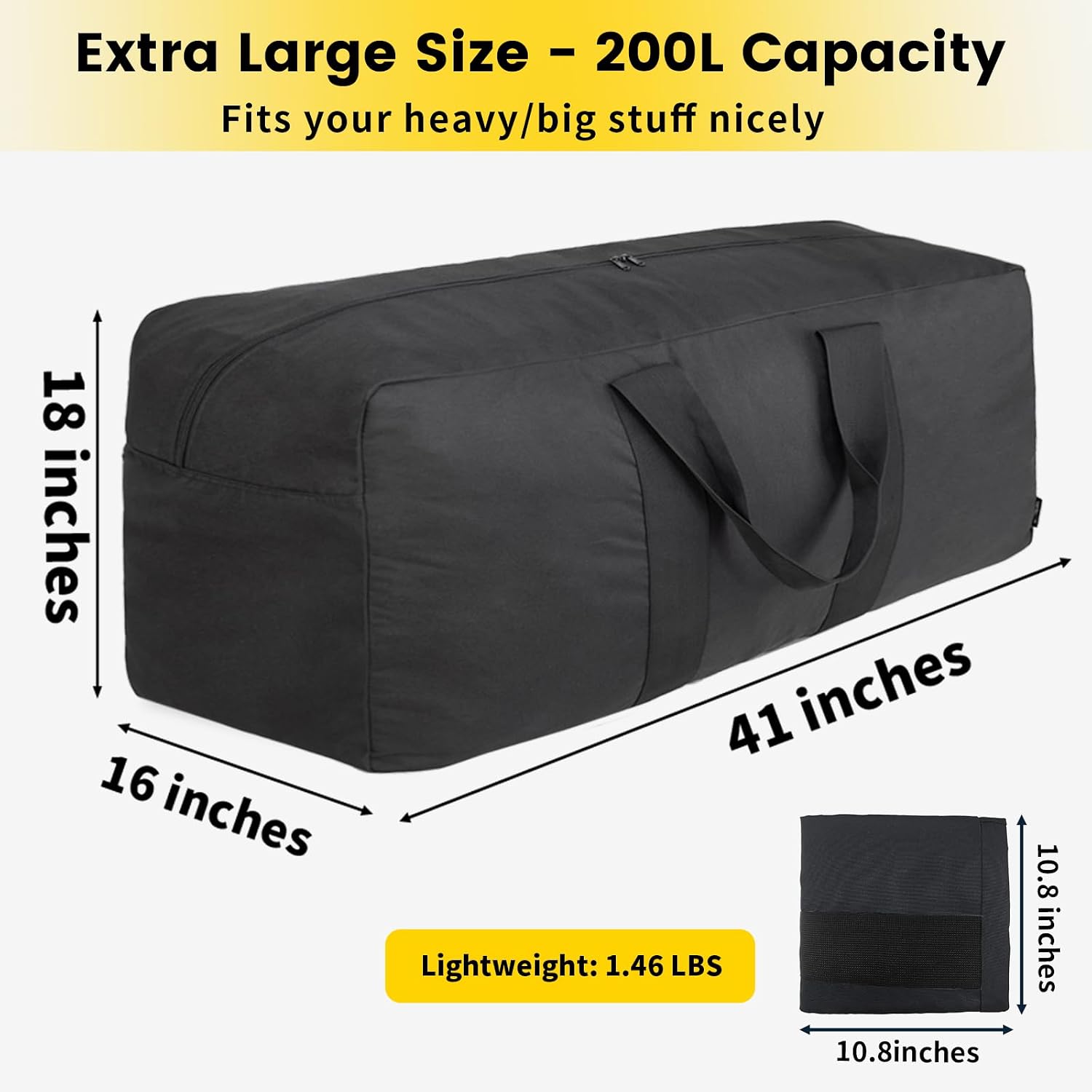 Vorspack 200L Extra Large Duffle Bag for Travel, Camping - Black - Image 2