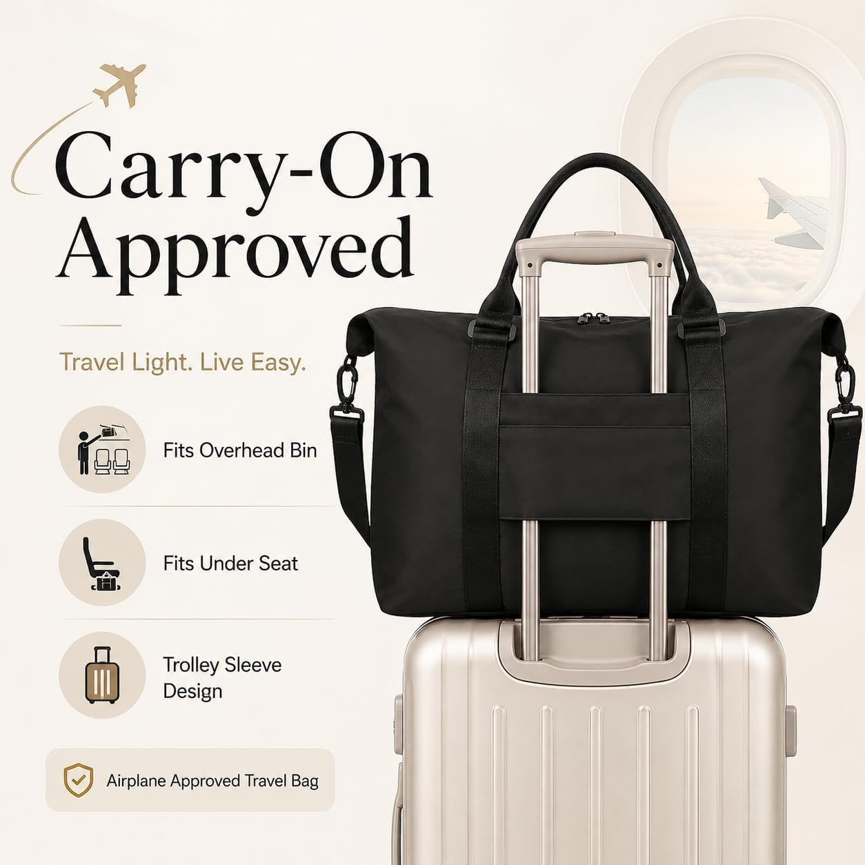 Travel Duffle Bag, Weekender Travel Bag Men Small Gym Bag for Women, Hospital Bag for Labor and Delivery, Overnight Bag Luggage Bag with Trolley Sleeve, Airplane Travel Essentials for Flying(Black) - Image 2