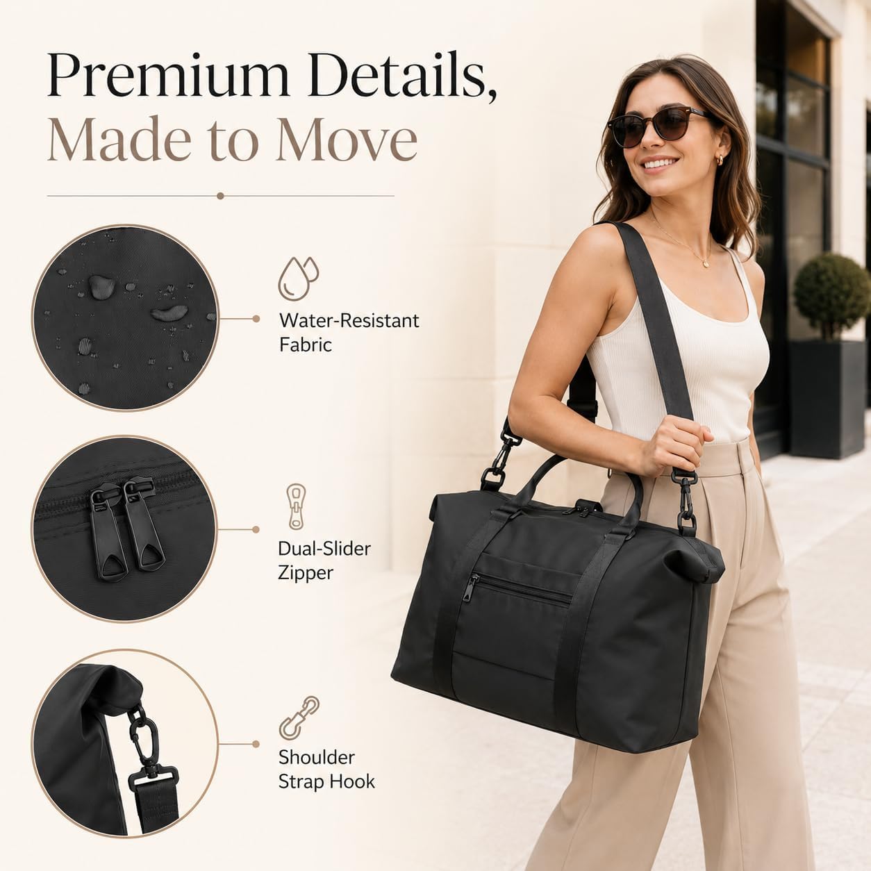 Travel Duffle Bag, Weekender Travel Bag Men Small Gym Bag for Women, Hospital Bag for Labor and Delivery, Overnight Bag Luggage Bag with Trolley Sleeve, Airplane Travel Essentials for Flying(Black) - Image 6
