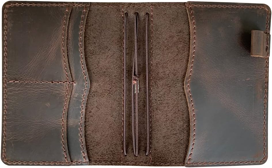 Travelers Notebook Cover with Inner Pockets, Card Slots and Pen Holder, Passport Size, Dark Brown - Image 4