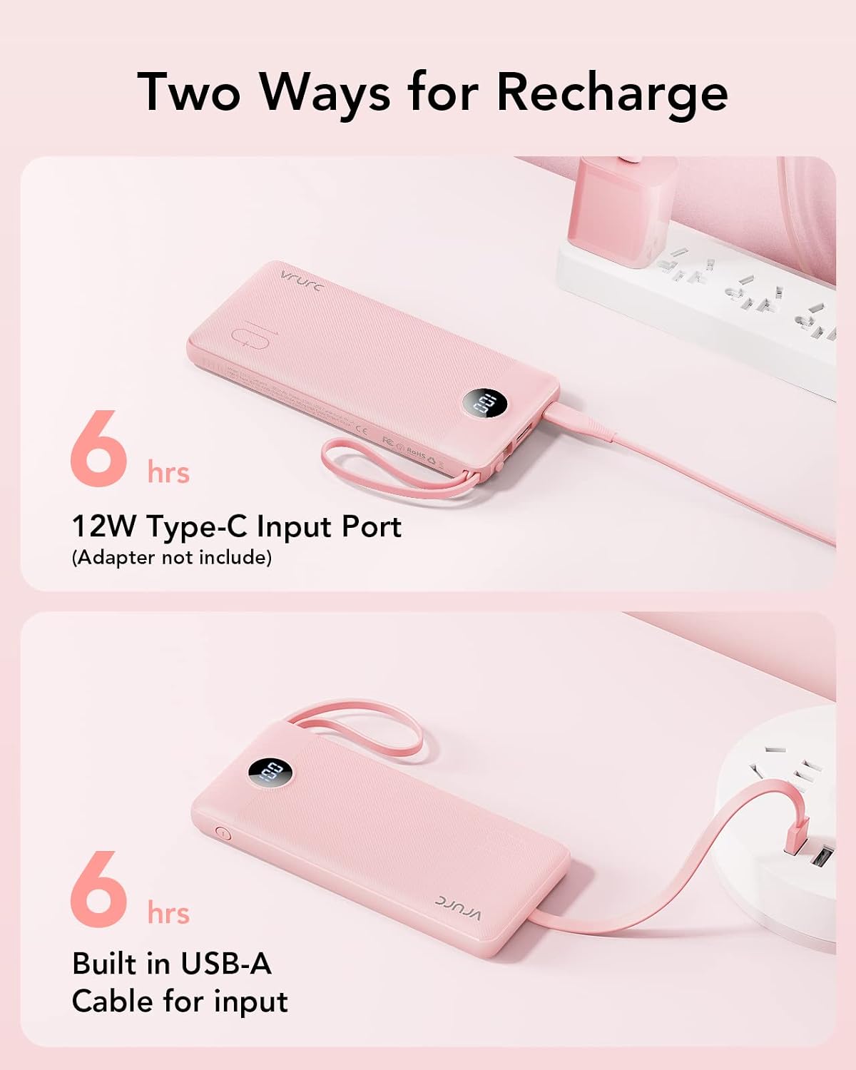 VRURC Portable Charger, Slim Power Bank Built-in 4 Cables, Travel Essential - Image 6