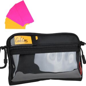 Video Accessories Organizer Pouch with Clear Window, 900D PU Utility Bag for Camera Accessories, Cable Storage, Battery Case, Small Tool Bag with Carabiner & ID Labels, for Travel Filming