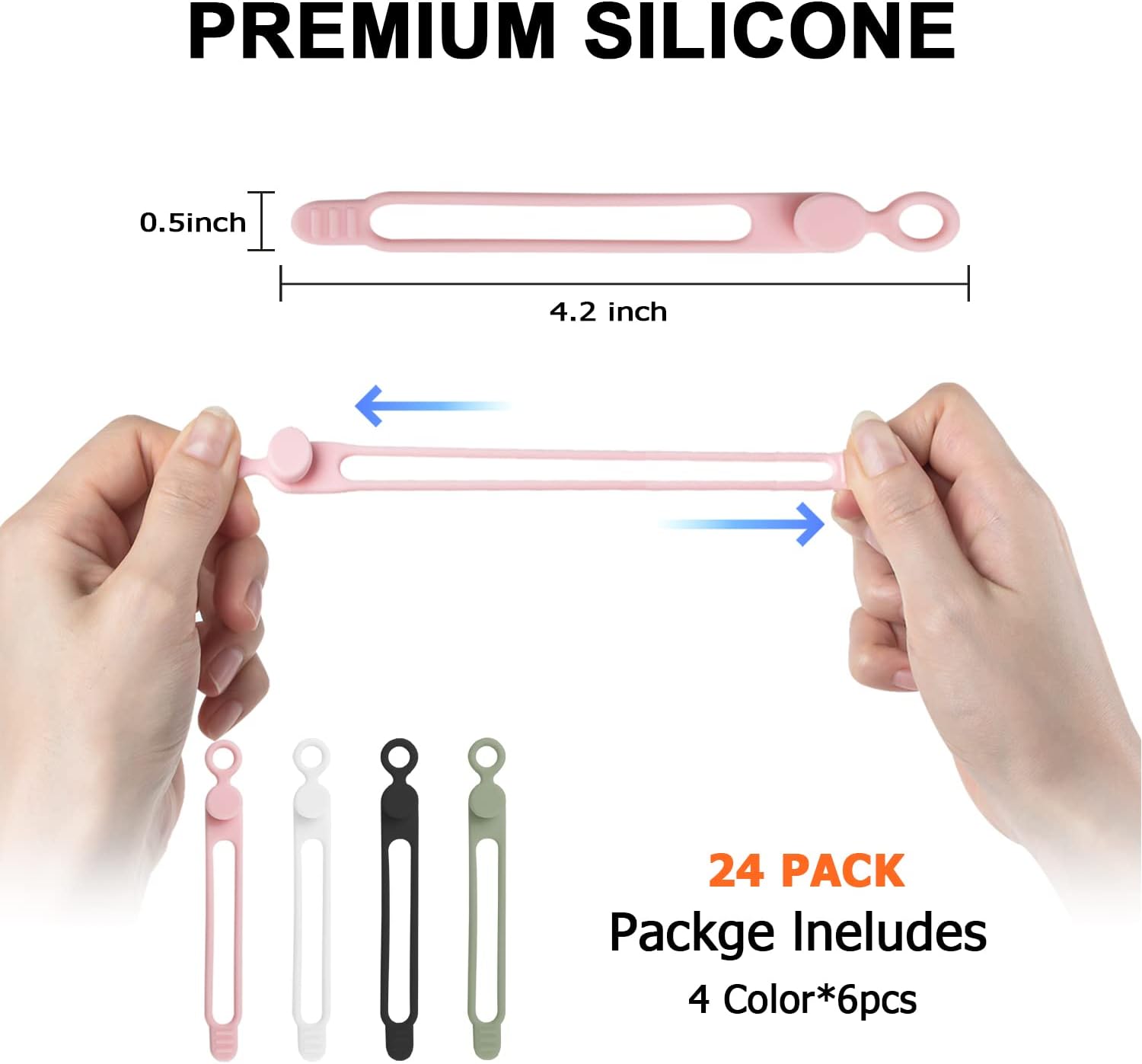 24Pcs Silicone Cable Ties, Cord Organizer Cable Management-Multi - Image 2