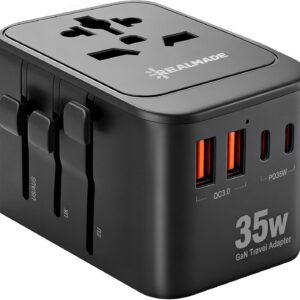 Realmade 35W PD International Travel Adapter 5-Port Type C G I A Black Gray