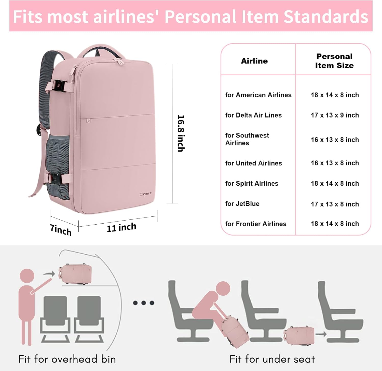 Taygeer Travel Backpack for Women, TSA Carry On Backpack Flight Approved - Image 3