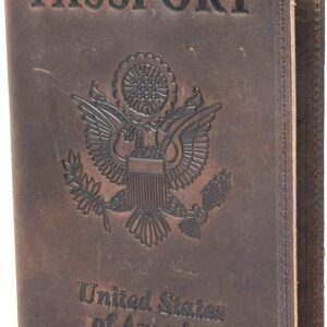 RFID Blocking Passport Holder Travel Wallet - Genuine Crazy Horse Leather for Men(Coffee)