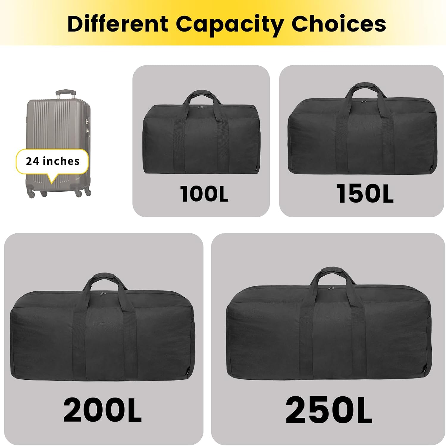 Vorspack 200L Extra Large Duffle Bag for Travel, Camping - Black - Image 7