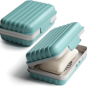 Quatish Leakproof Bar Soap Holder Dish with Lid for Shower, Portable 1 Pack Travel Soap Case Box for Gym, Camping, Hiking, Outdoor Use, Travel Size Toiletries Essentials, Keeps Soap Dry, Blue