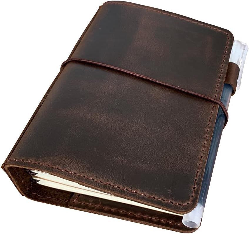 Travelers Notebook Cover with Inner Pockets, Card Slots and Pen Holder, Passport Size, Dark Brown - Image 2