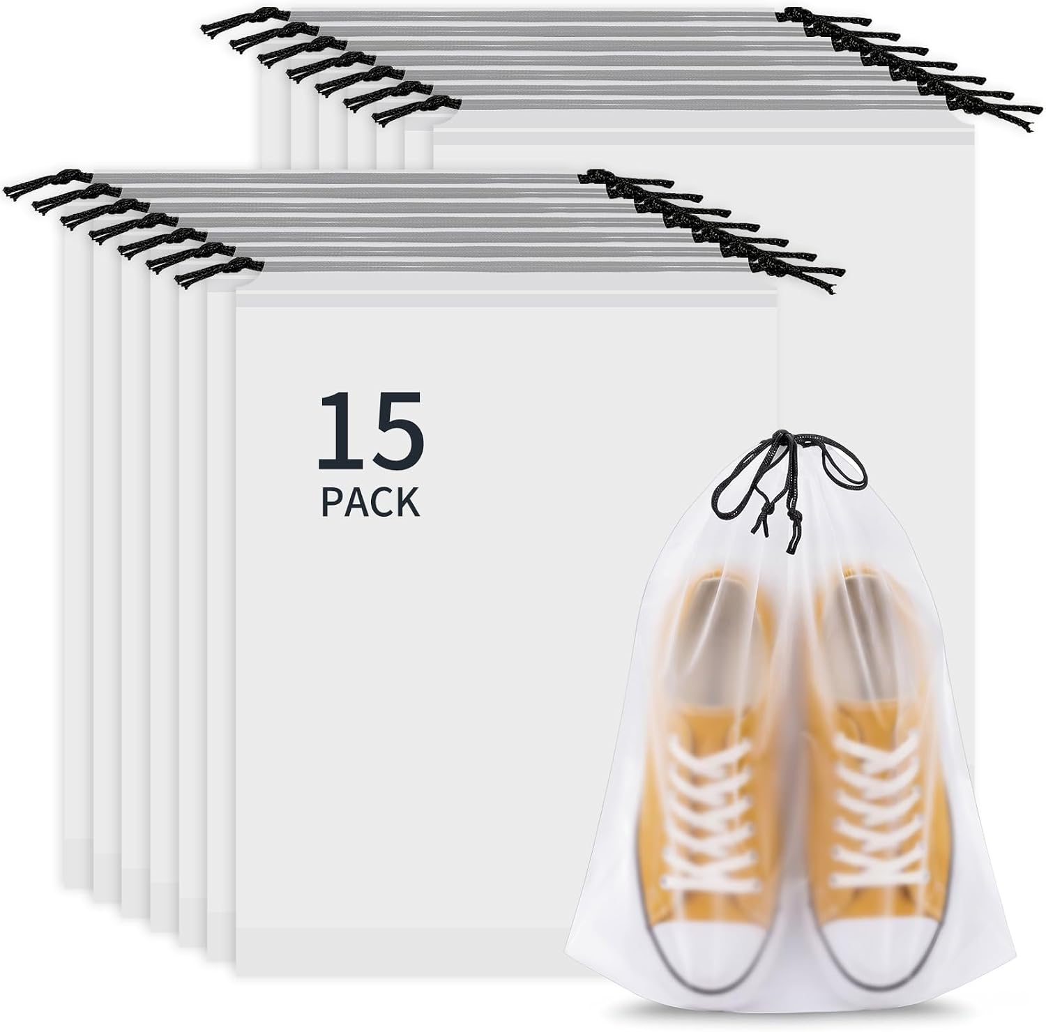 Shoe Bags for Travel, 15 Pack Clear Drawstring Bags for Packing
