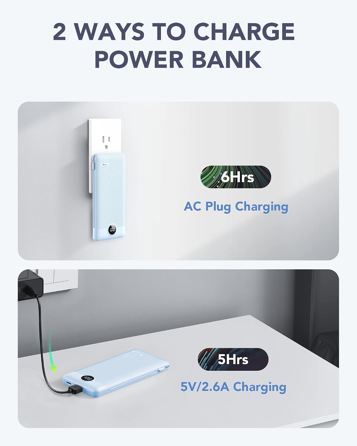 VRURC Portable Charger, Power Bank Built-in Cables and AC Wall Plug - Image 5