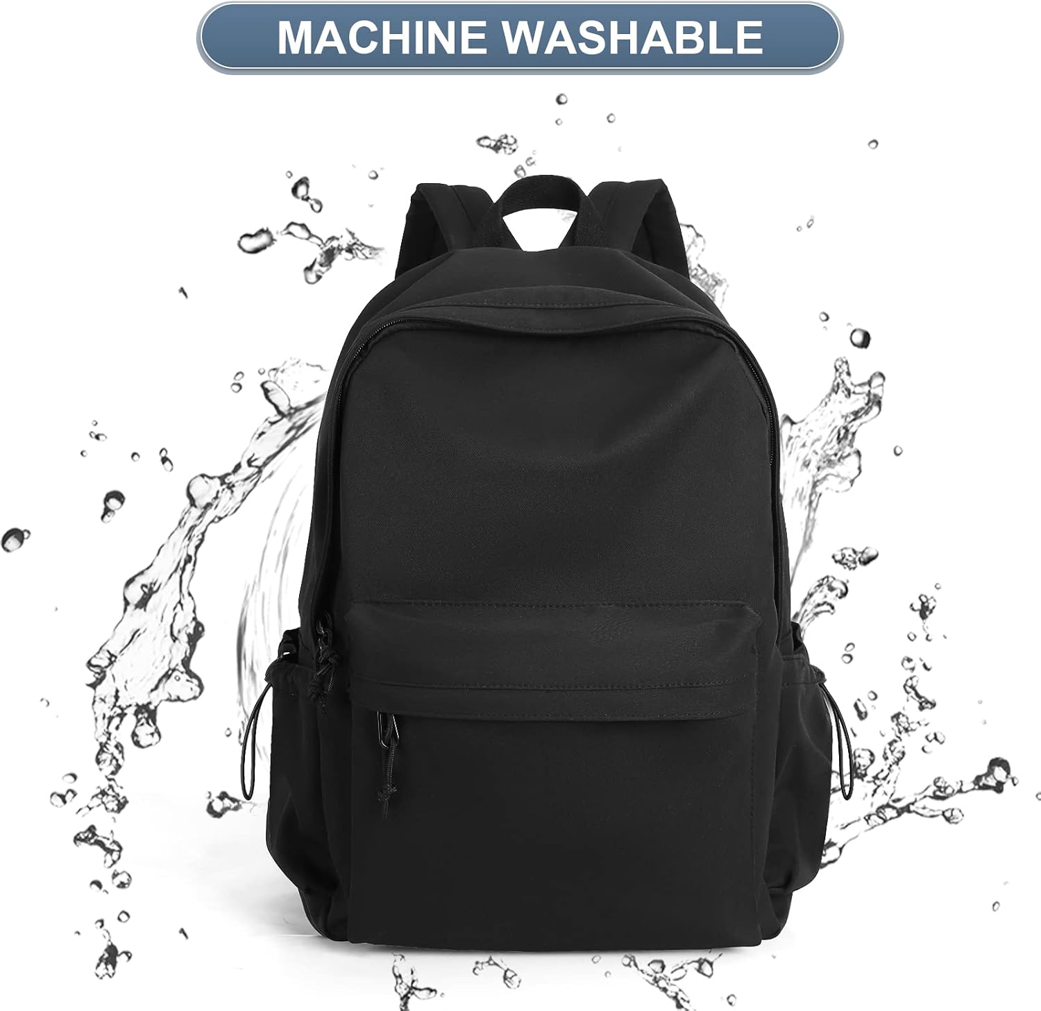 Black School Backpack for Girls Women Waterproof High School Book Bag Cute Backpack for Men Teens Boys, Lightweight Simple Middle School Back Pack Daypack - Image 6