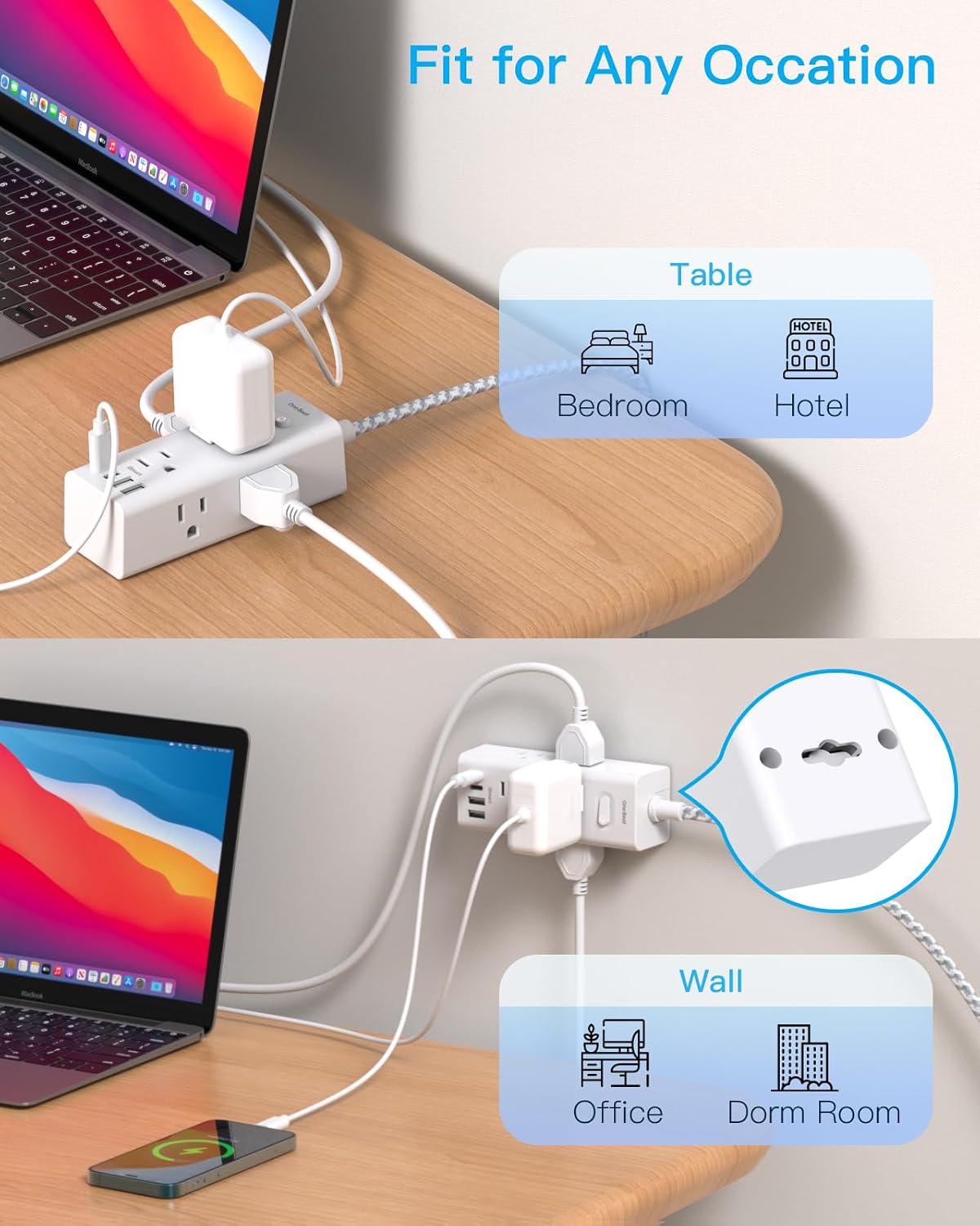 One Beat Surge Protector Power Strip, 5 Ft Flat Plug Extension Cord, 900J - Image 6