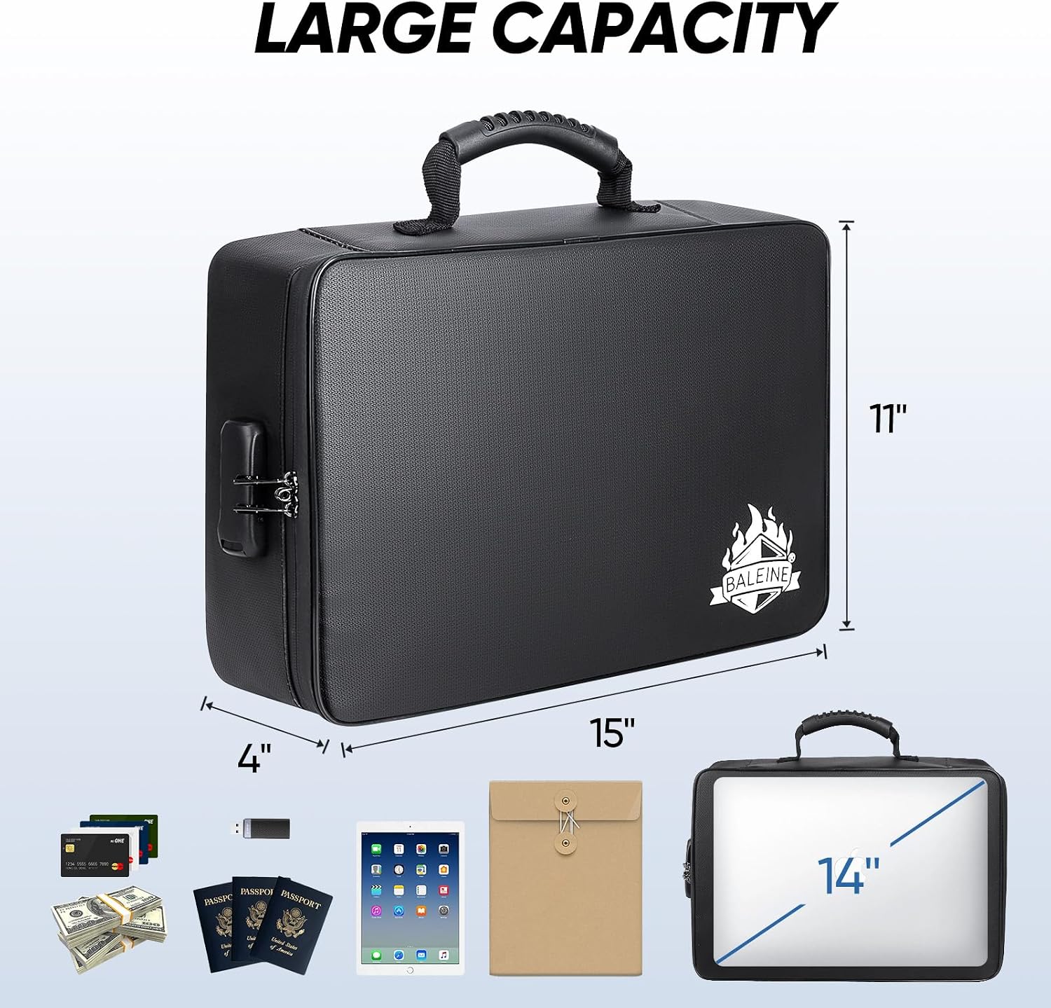 BALEINE Fireproof Document Box with Lock, Waterproof Fire Safe File Bag - Image 4