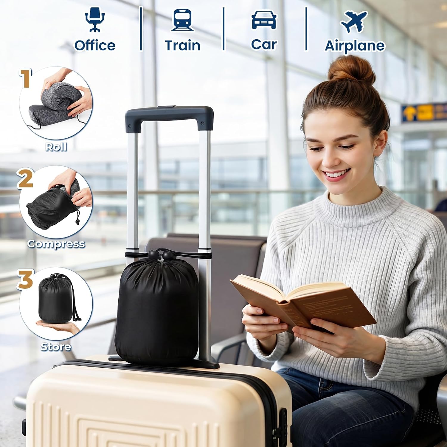 ExploreBliss Travel Pillow, Memory Foam Neck Pillow Airplane, Grey - Image 7