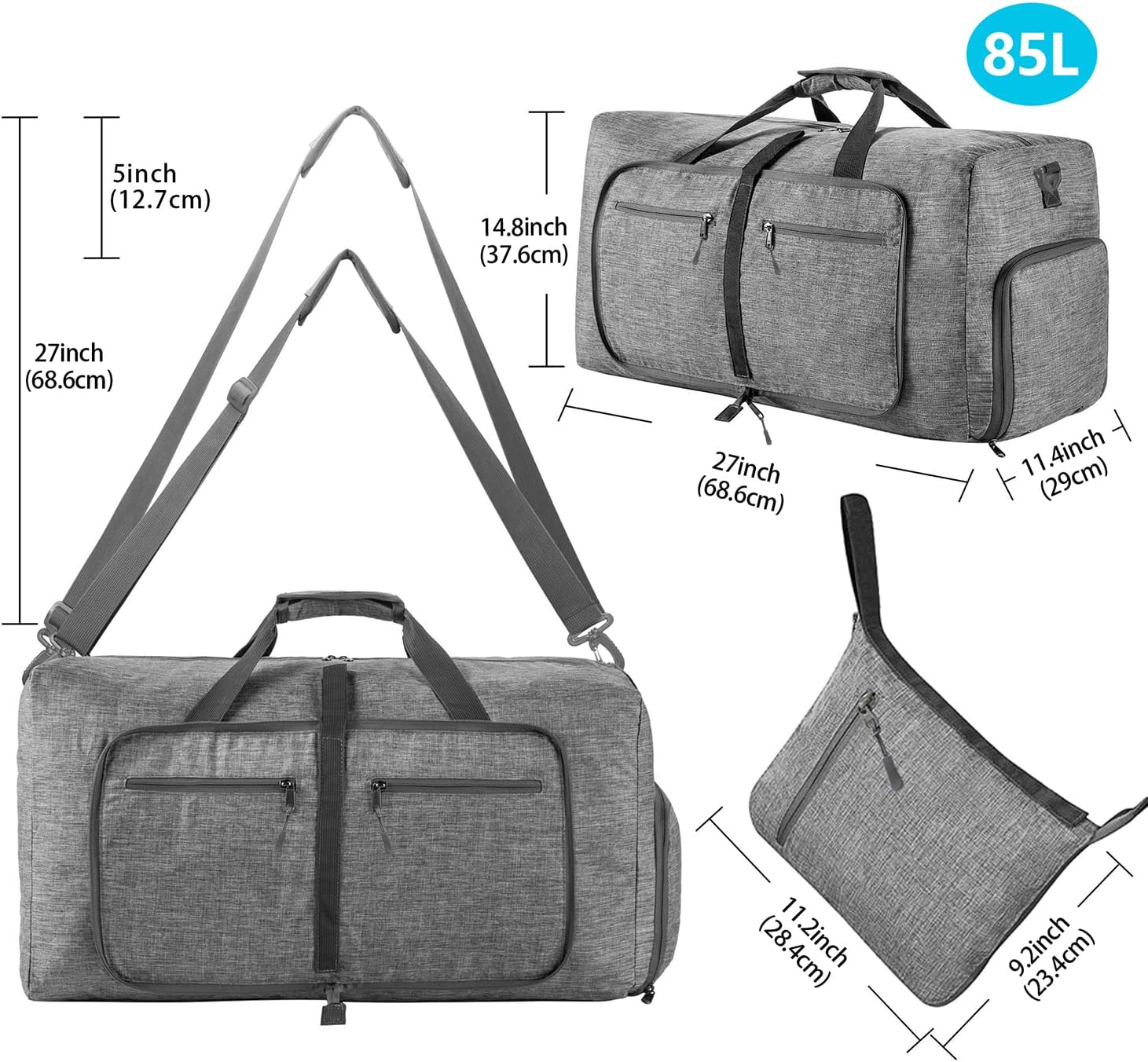 Vomgomfom 65L/85L/115L Foldable Travel Duffle Bag with Shoe Compartment - Image 2
