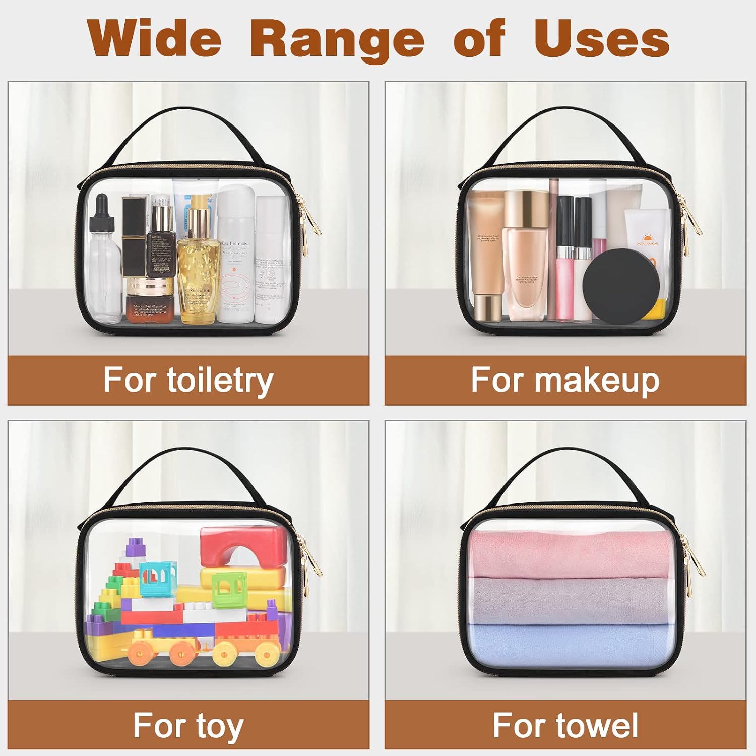 Wedama TSA Approved Toiletry Bag, 3 Pack Clear Makeup Bags with Handles, Quart Size Clear Toiletry Bags, PVC Cosmetic Bags for Women and Men, Carry on Airport Airline Compliant Bag, Black - Image 6