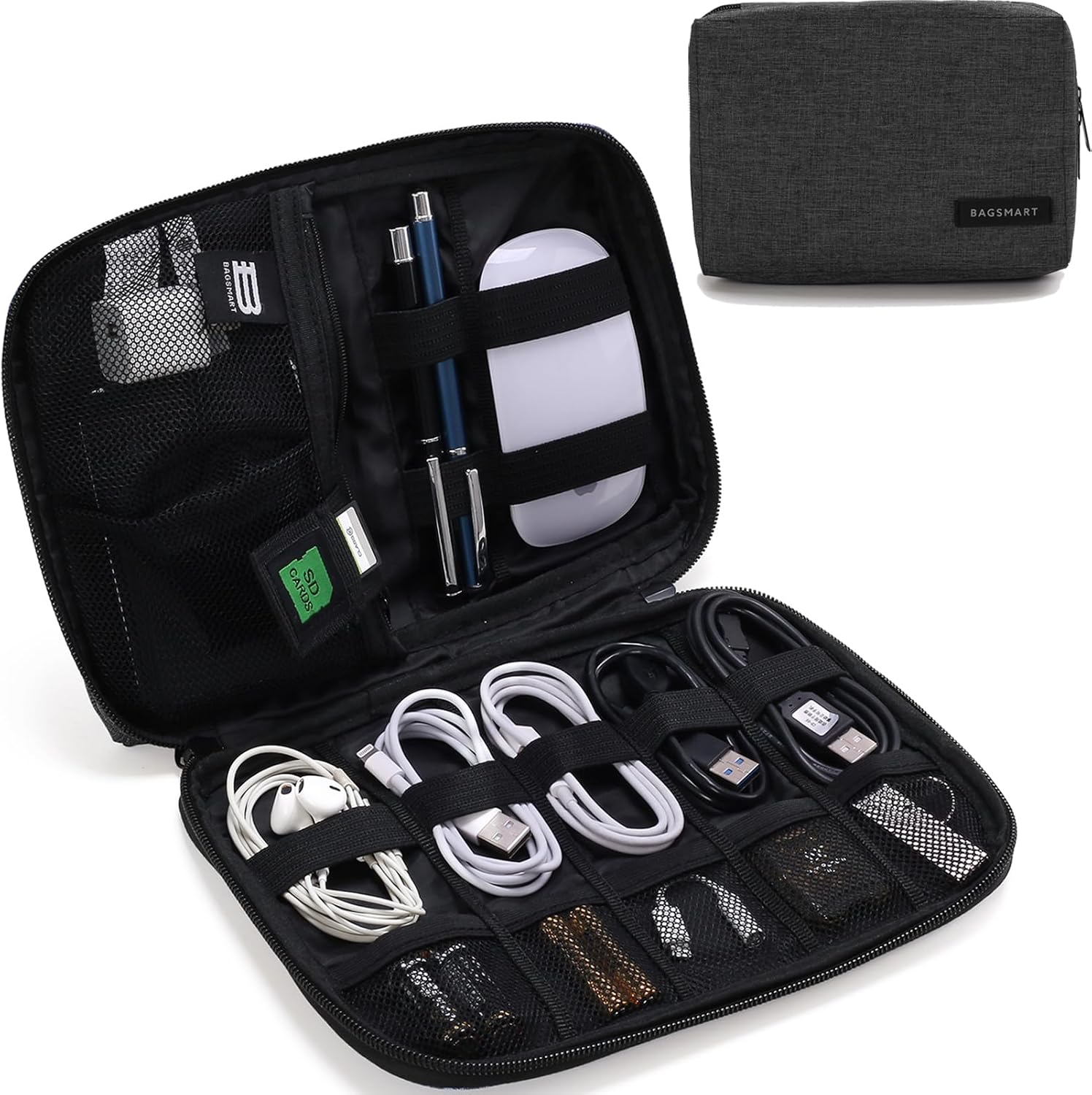 BAGSMART Travel Electronics Organizer, Phone SD Card, Men Women, Black