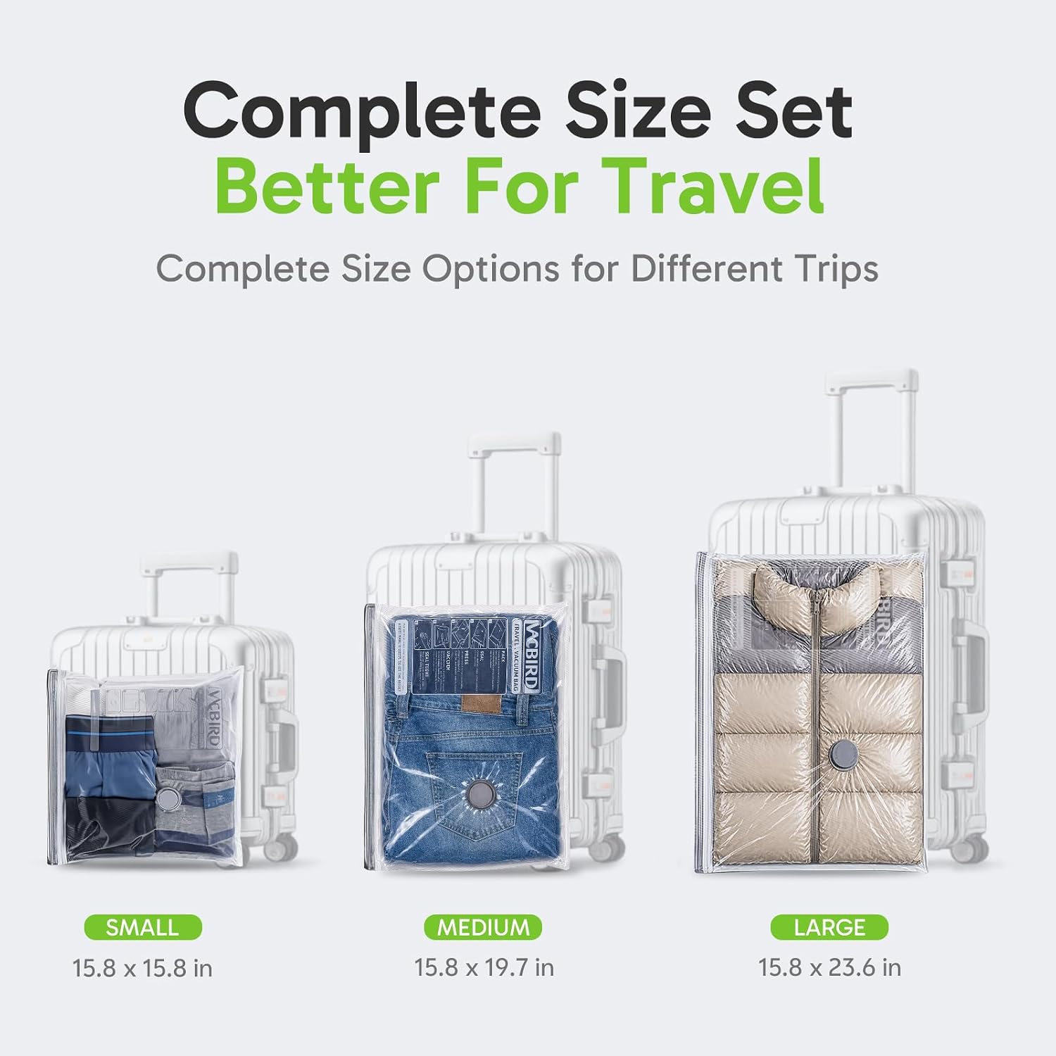 Vacbird Travel Vacuum Bags with USB Electric Pump, 12 Pack Vacuum Bags for Travel, Compression Vacuum Packing Bags for Luggage & Suitcase, Space Saving Travel Bags for Clothes and Clothing,Carry-On - Image 2