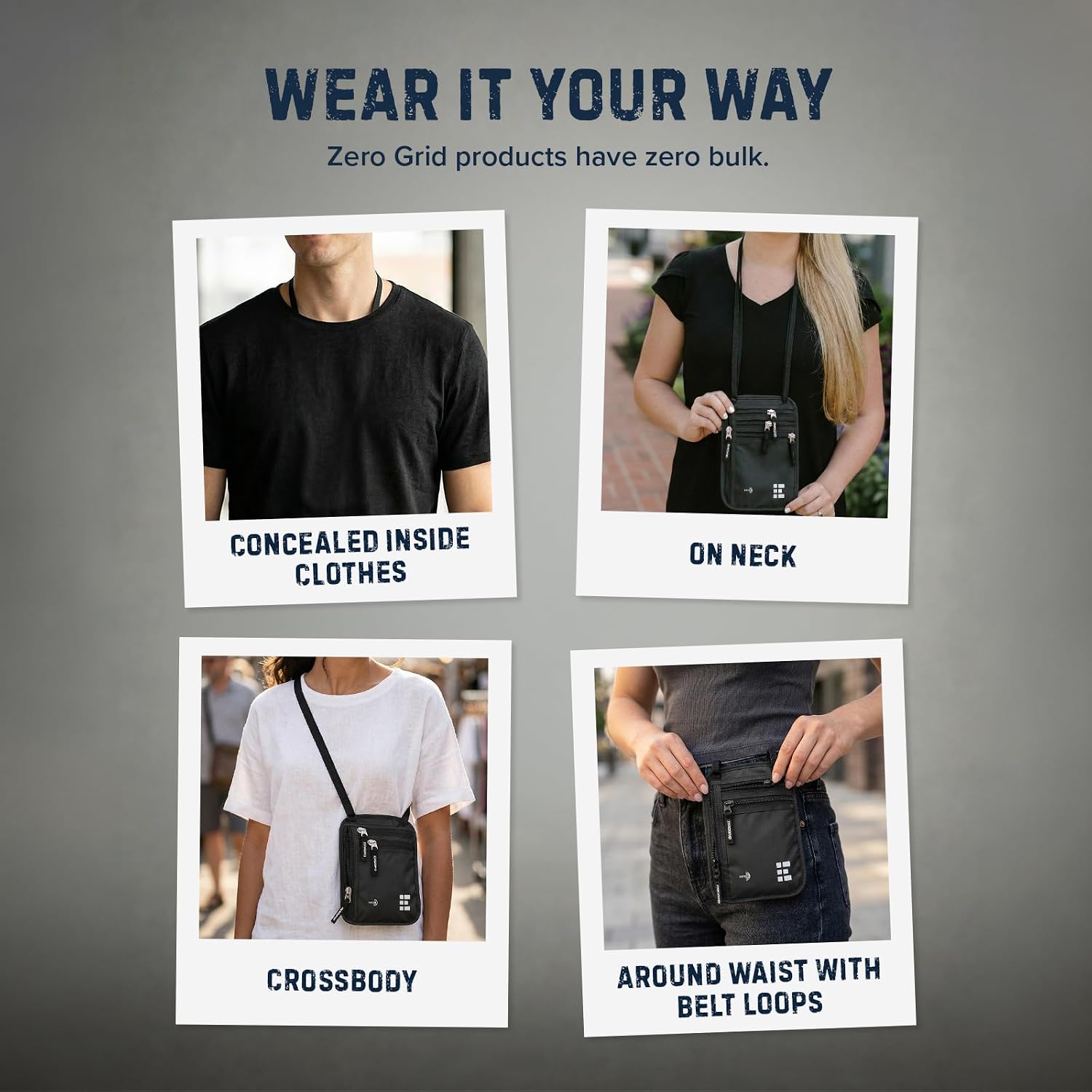 Zero Grid RFID Travel Neck Wallet, Large Passport Holder, Black - Image 4