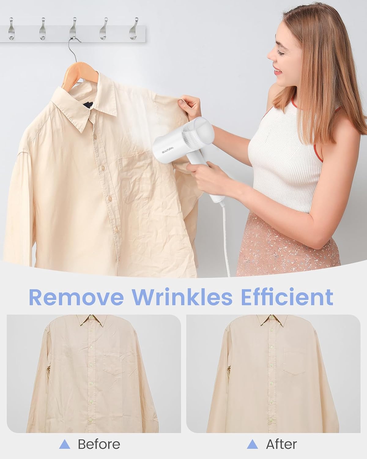 BEAUTURAL Travel Steamer for Clothes, Portable & Handheld, 120V Only, White - Image 5