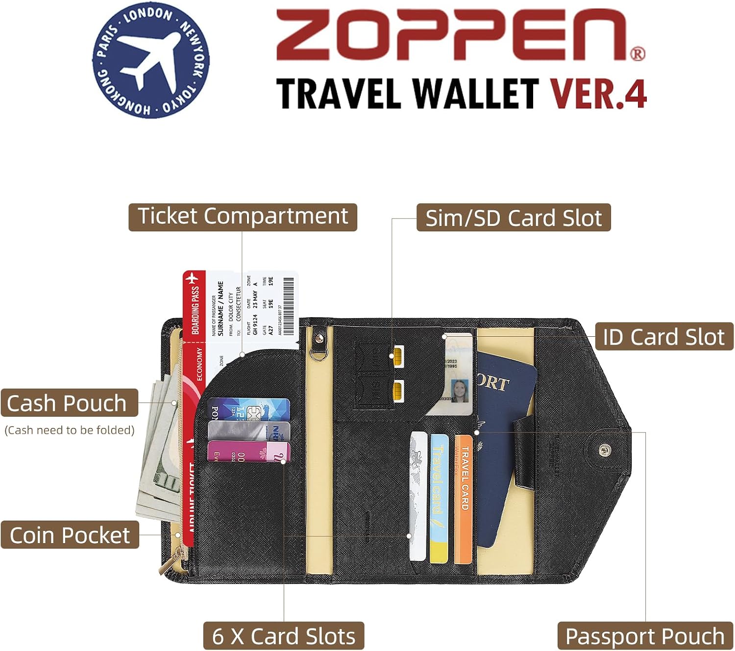 ZOPPEN Passport Holder Travel Wallet Organizer for Women,Black - Image 4