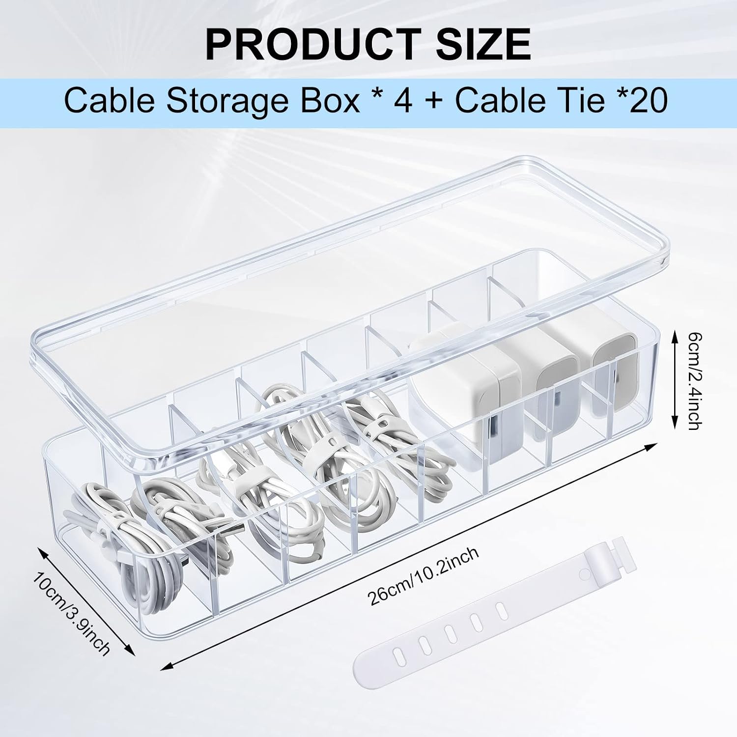 Tatuo Cord Organizer Box with Lid, Clear, 4 Pack - Image 2