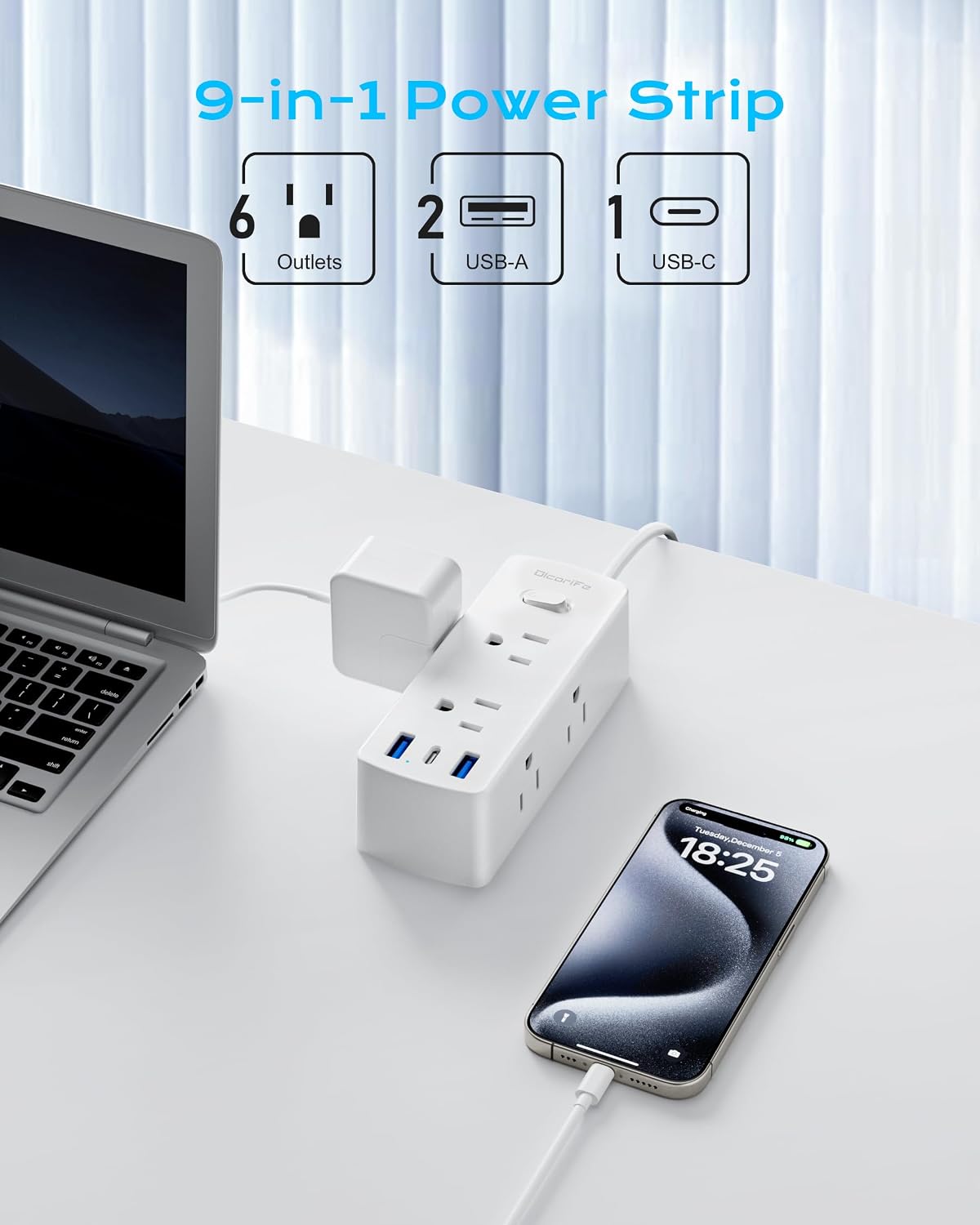 European Travel Plug Adapter, Olcorife Universal Travel Adapter for EU UK US AUS, 6 Outlets 3 USB Ports with 5ft Extension Cord, International Power Adapter for US to Europe UK AUS - Image 3