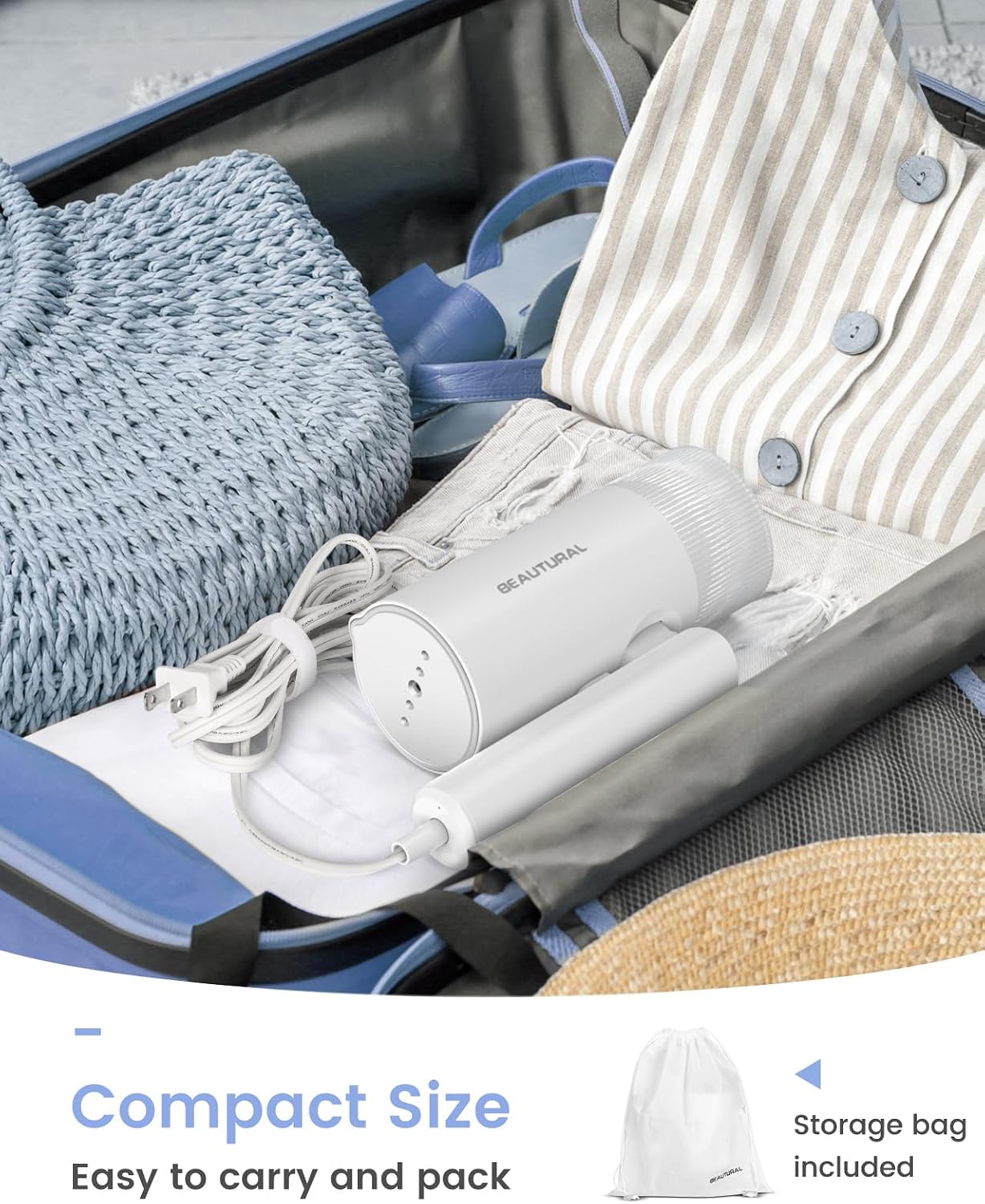 BEAUTURAL Travel Steamer for Clothes, Portable & Handheld, 120V Only, White - Image 3