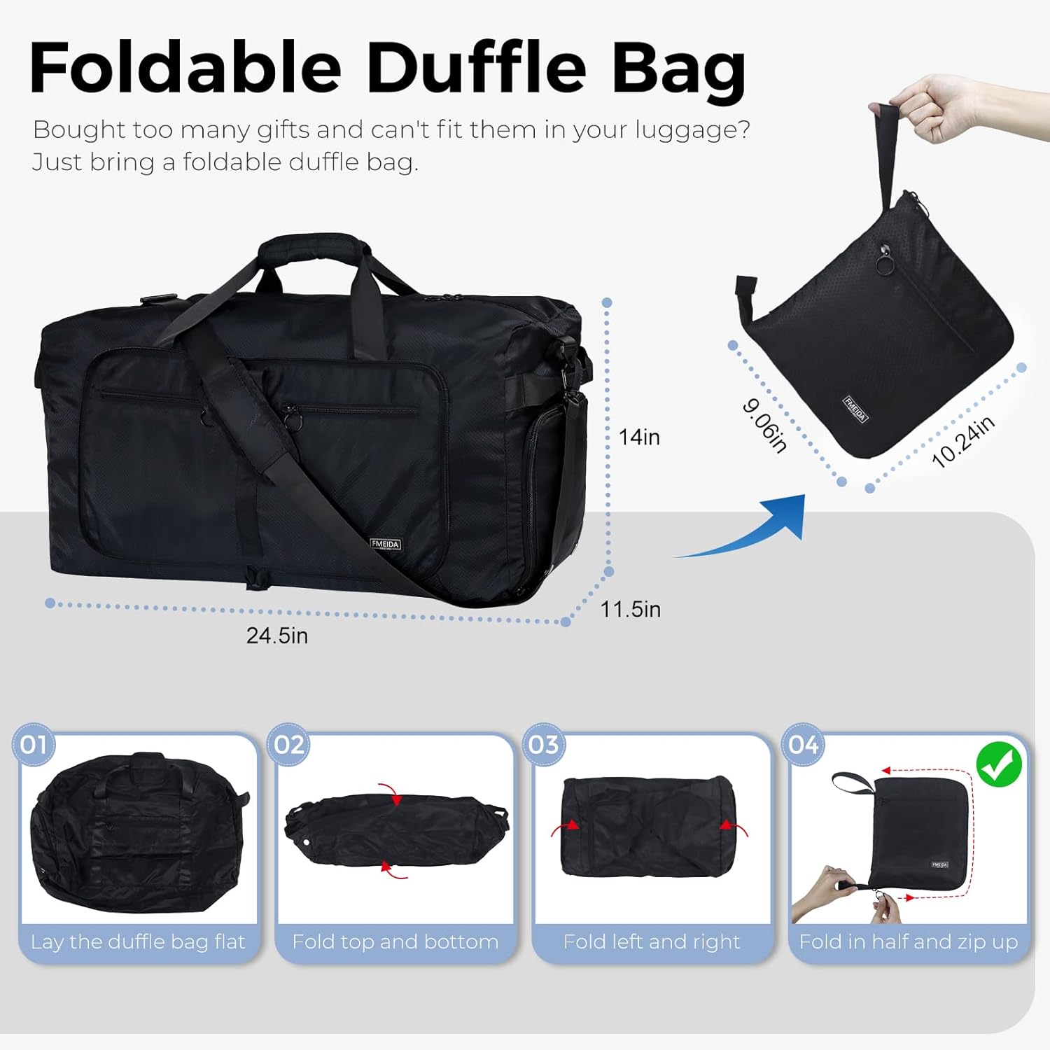 Fmeida 65L Duffle Bag Foldable Travel Duffel Bags for Men Women Travel Bag - Image 3