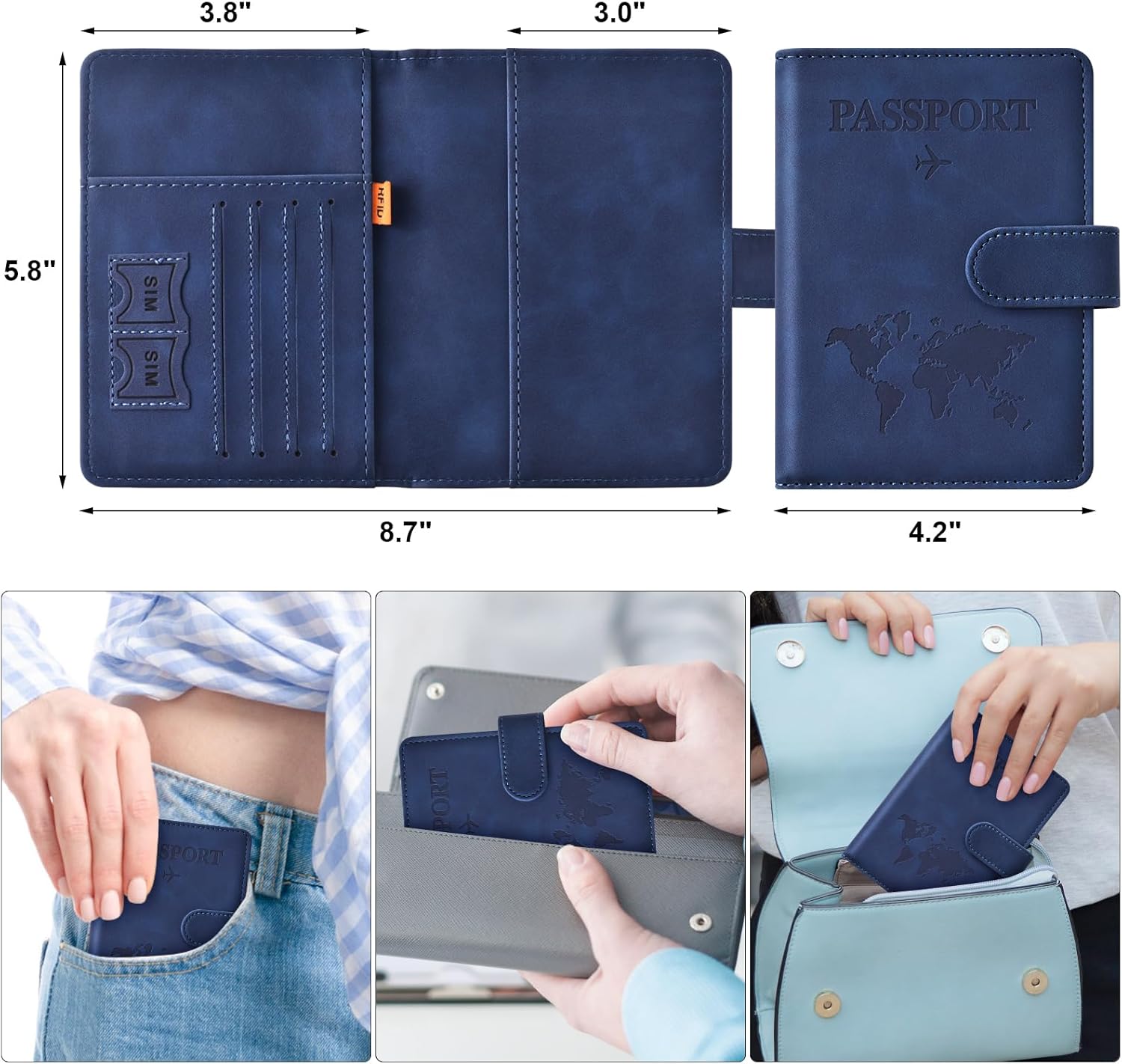 Eoehro Passport Holder for Travel Essentials, Passport Wallet Cover Case for Travel Must Haves Accessories,Passport Book Holders for Women and Men(dark blue) - Image 2