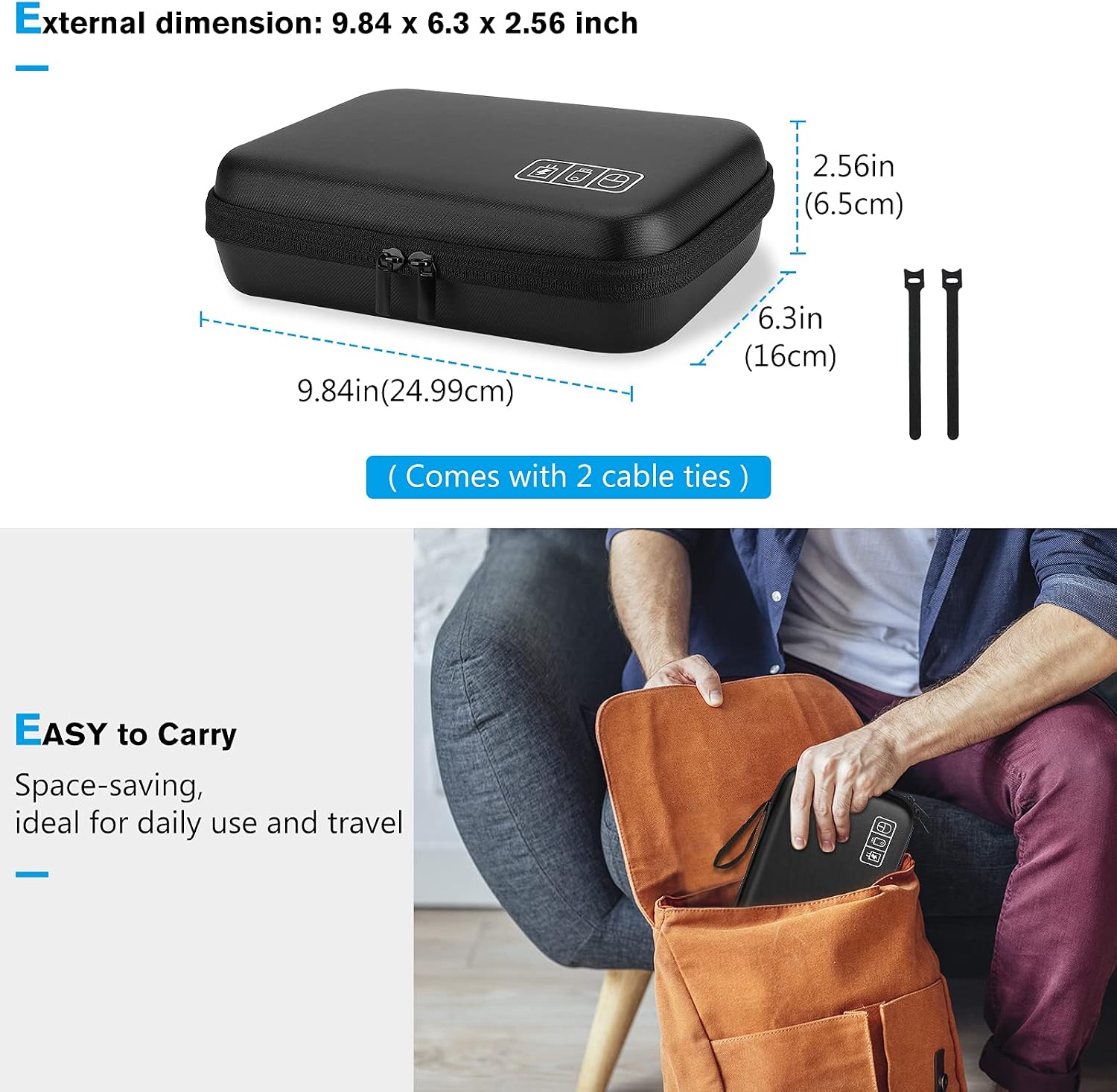ProCase Hard Travel Electronic Organizer Case for MacBook Power Adapter Chargers Cables Power Bank Apple Magic Mouse Apple Pencil USB Flash Disk SD Card Small Portable Accessories Bag - Image 6