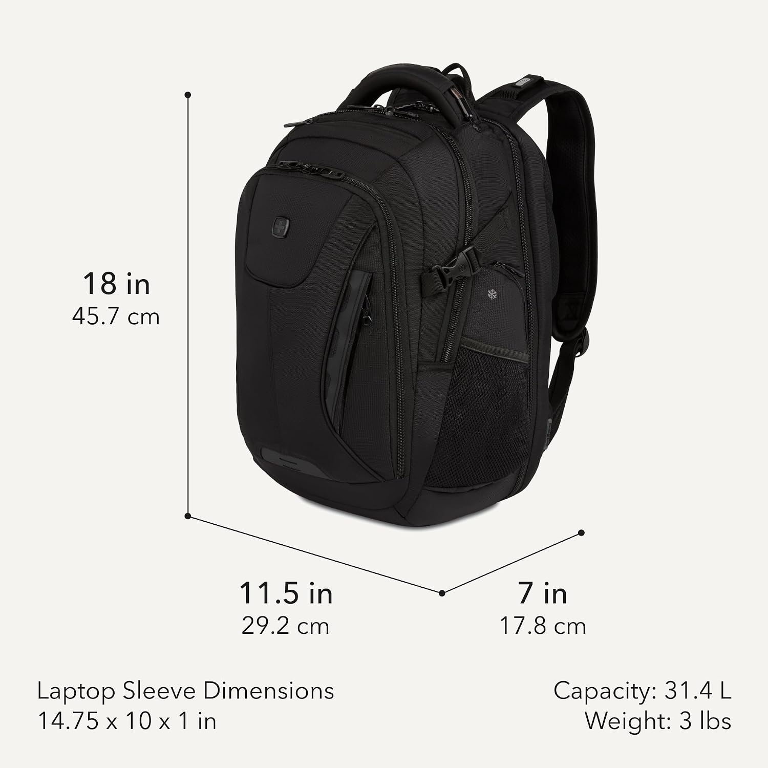 SwissGear Travel Tech Elite Laptop Backpack – Fits Laptops up to 16” – ScanSmart TSA-Friendly Backpack with USB Port, Shoe Compartment & Organizer Pockets – Black - Image 2