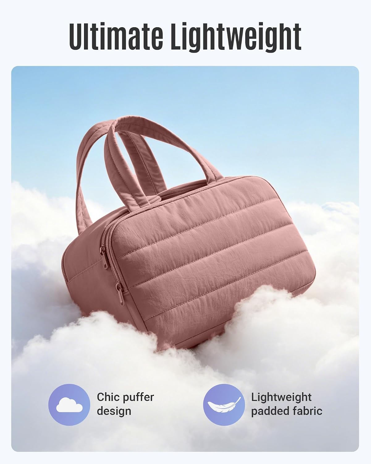 LIGHT FLIGHT Travel Toiletry Bag, Quilted Travel Makeup Cosmetic Bag Organizer, Toiletry Bags for Traveling Women, Make up Bag with Handle, Brown - Image 4