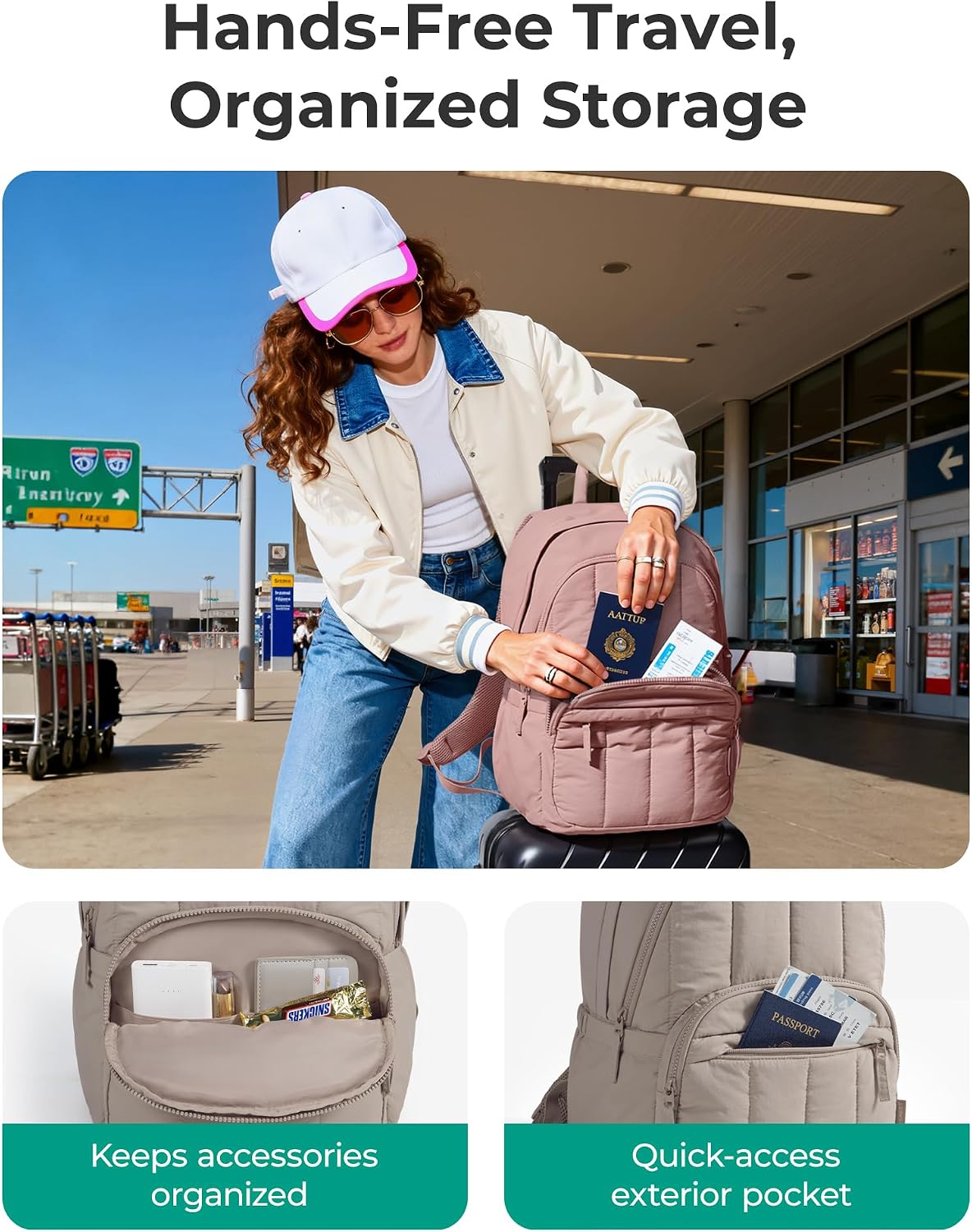 BAGSMART College Laptop Backpack,Cute Travel Backpack for Women,Quilted Computer Bookbag - Image 3